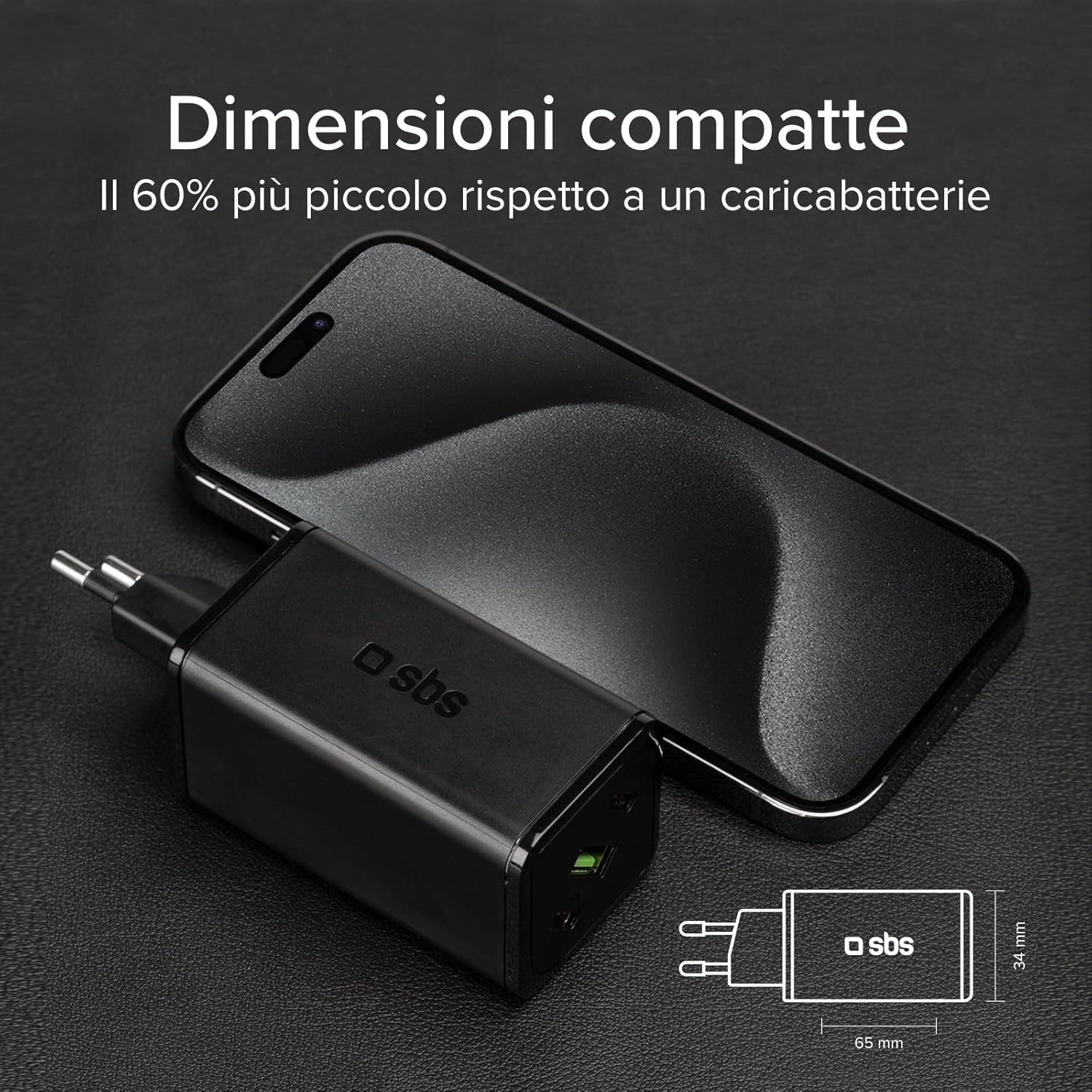 Sbs Alimentatore Slim USB-C 65W GaN, Nero - immagine 5