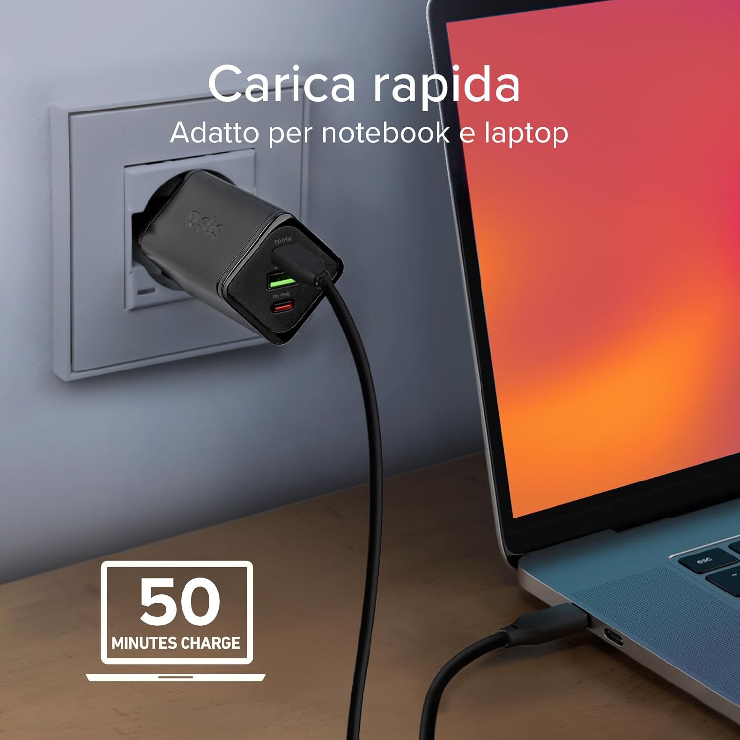 Sbs Alimentatore Slim USB-C 65W GaN, Nero - immagine 6