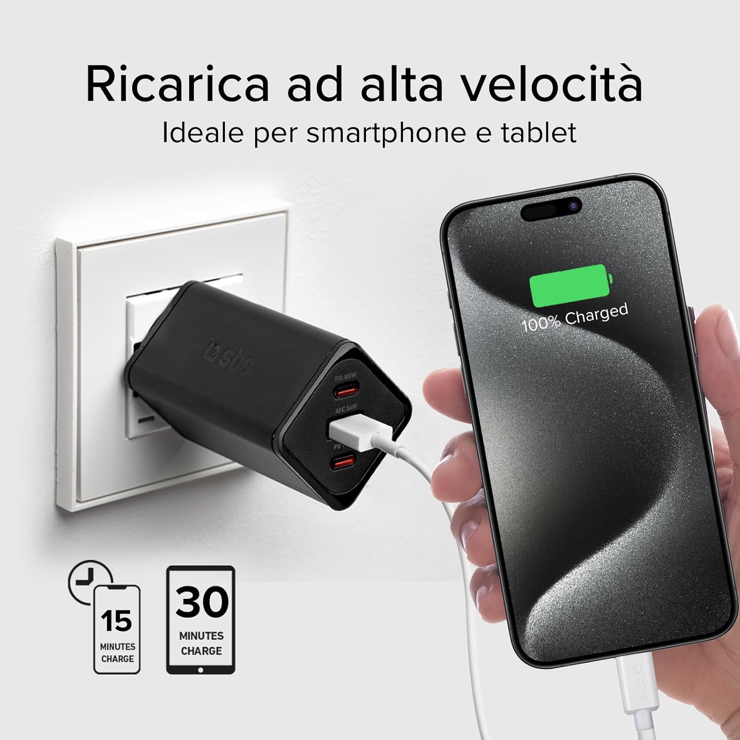 Sbs Alimentatore Slim USB-C 65W GaN, Nero - immagine 7