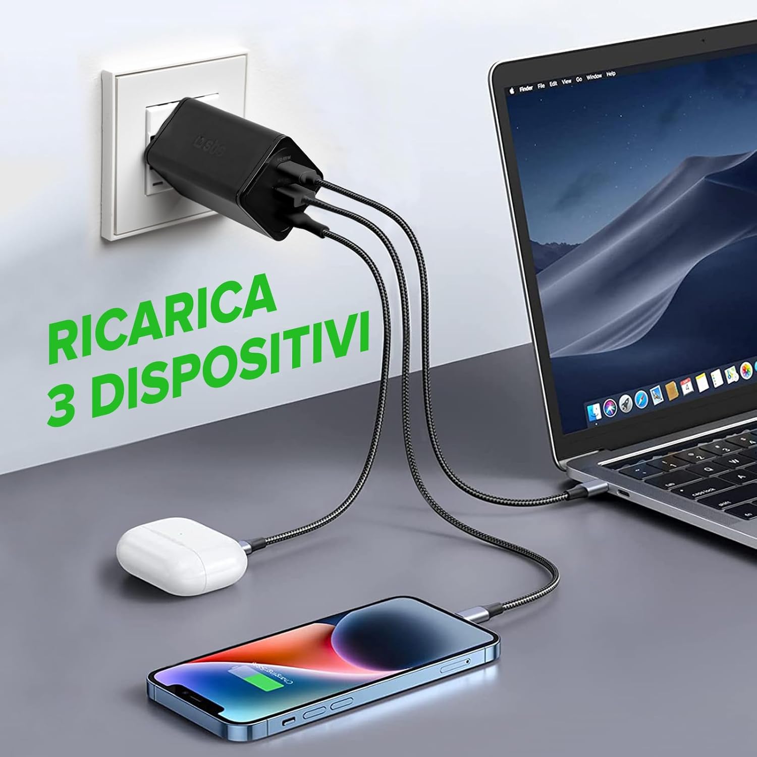 Sbs Alimentatore Slim USB-C 65W GaN, Nero - immagine 8