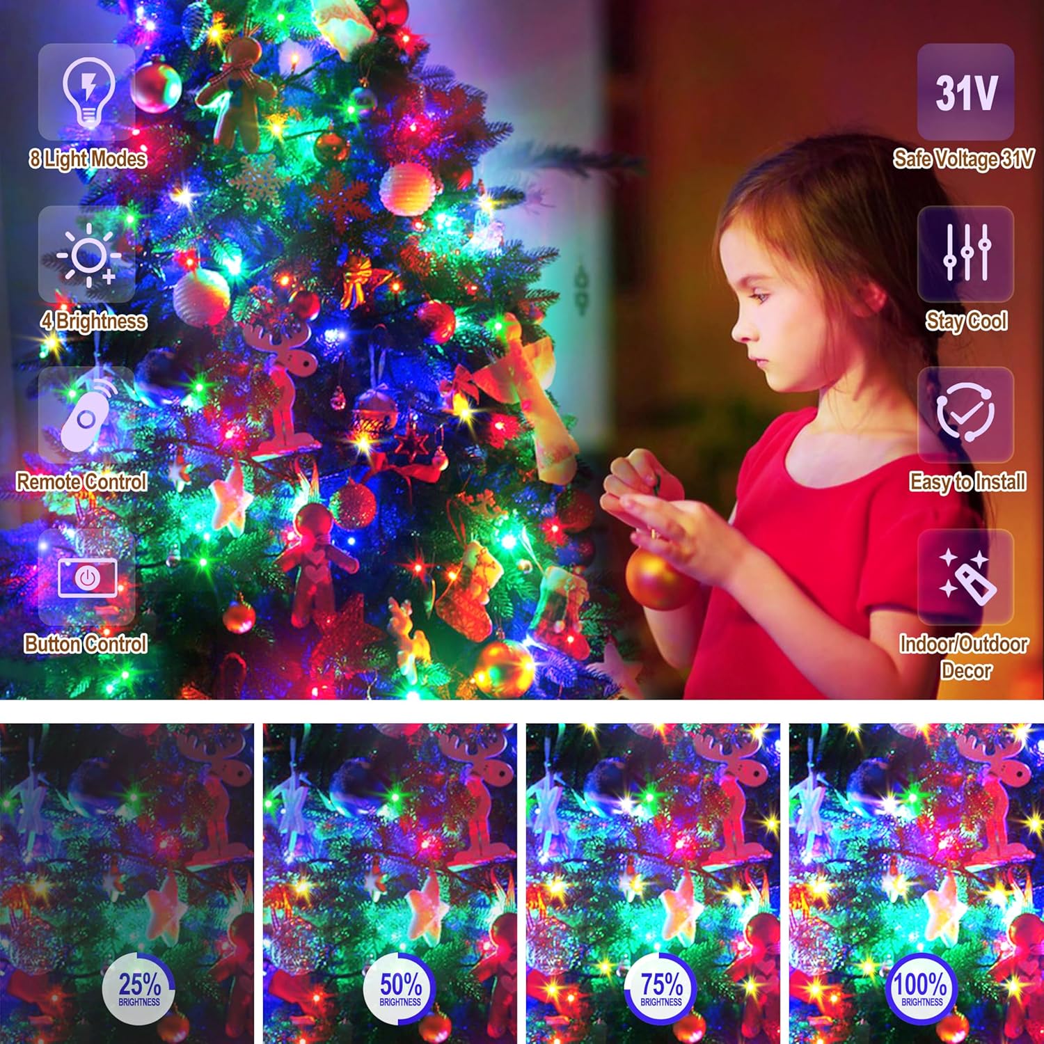 Aneeway Luci di Natale Multicolore 16 Stringhe da 2M - immagine 3