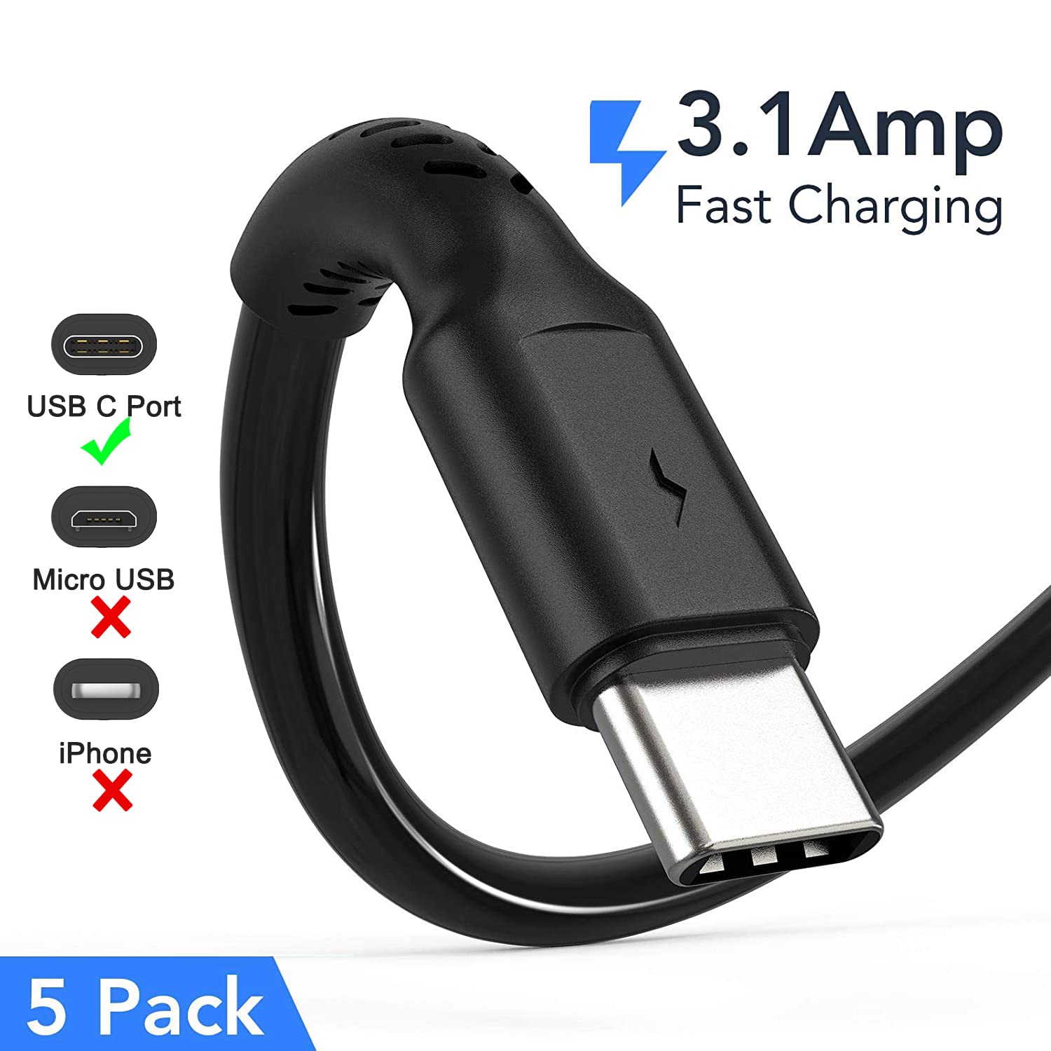 Cavo USB Type-C Corto 10cm 3A [5 Pezzi] - immagine 2