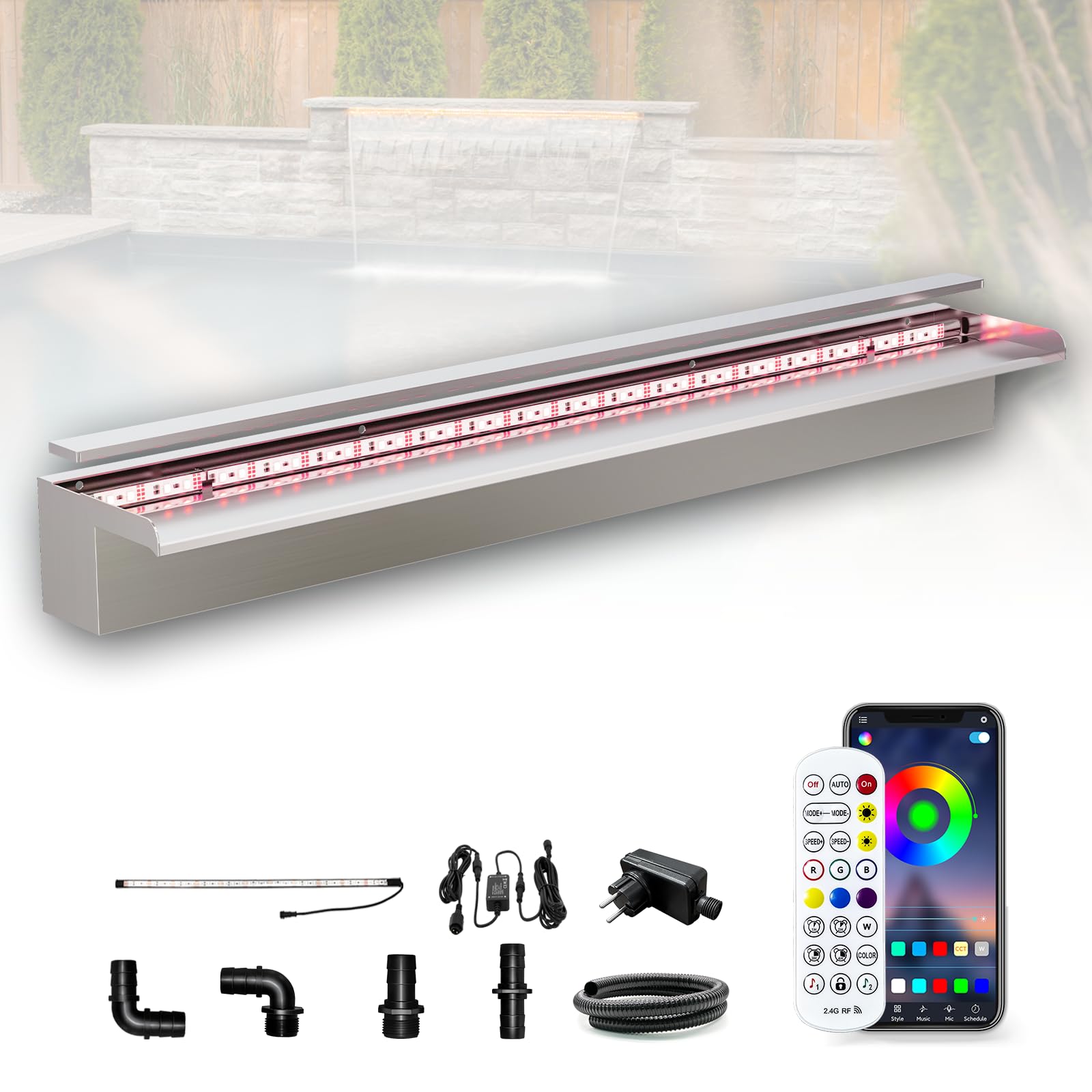 LONGRUN Kit Lame a Cascata per Laghetto 90cm Acciaio Inox 304