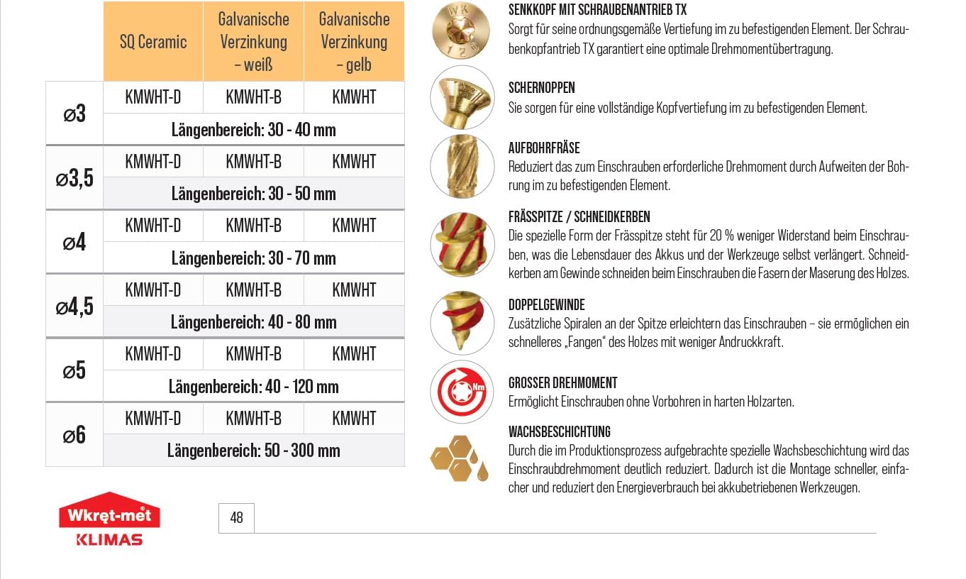 KLIMAS Viti per Legno Torx 5x70mm - 200 pezzi - immagine 3