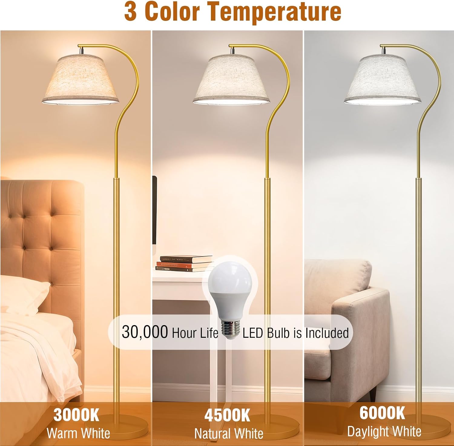 BBHome Lampada da Terra ad Arco con LED 9W - Oro - immagine 2