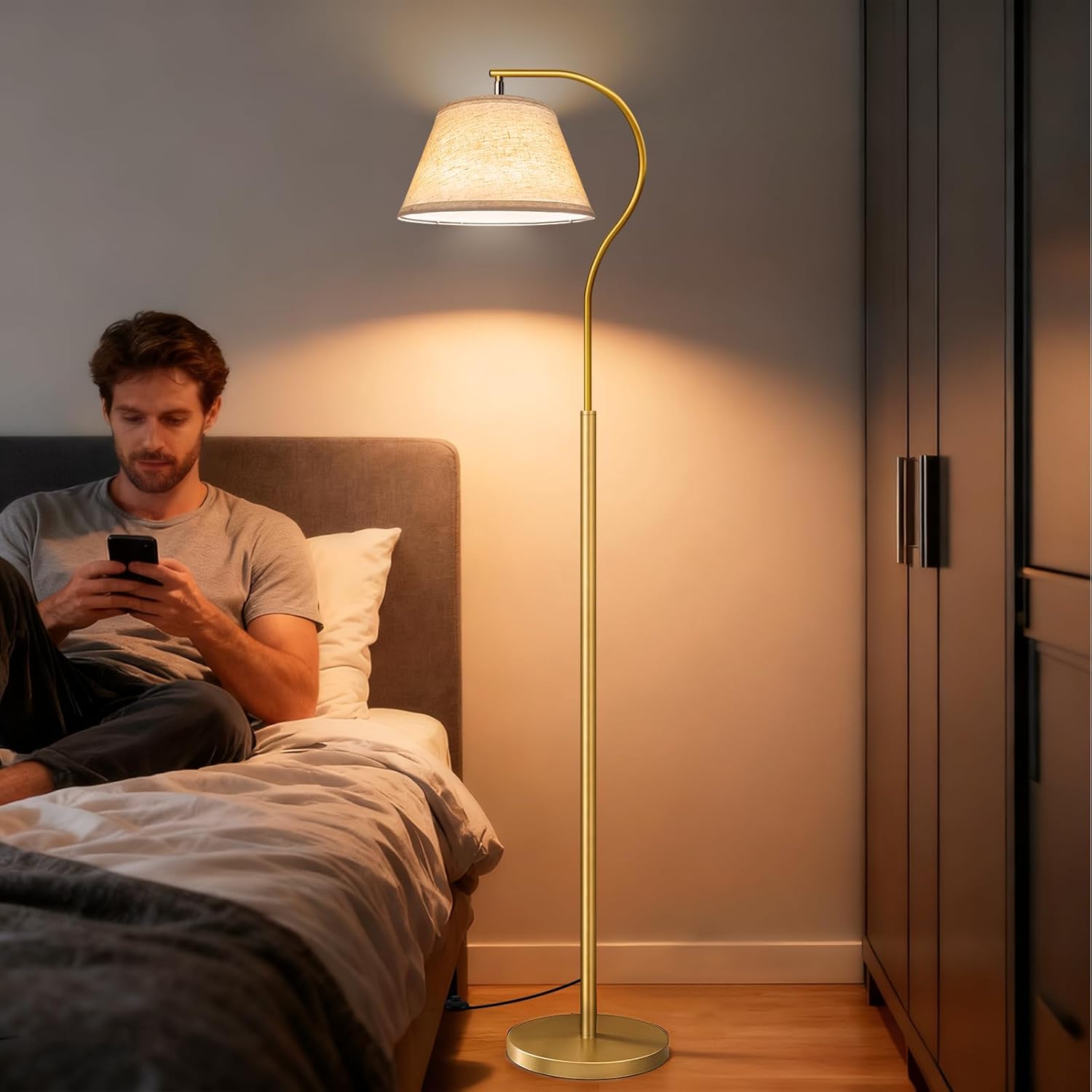 BBHome Lampada da Terra ad Arco con LED 9W - Oro - immagine 7