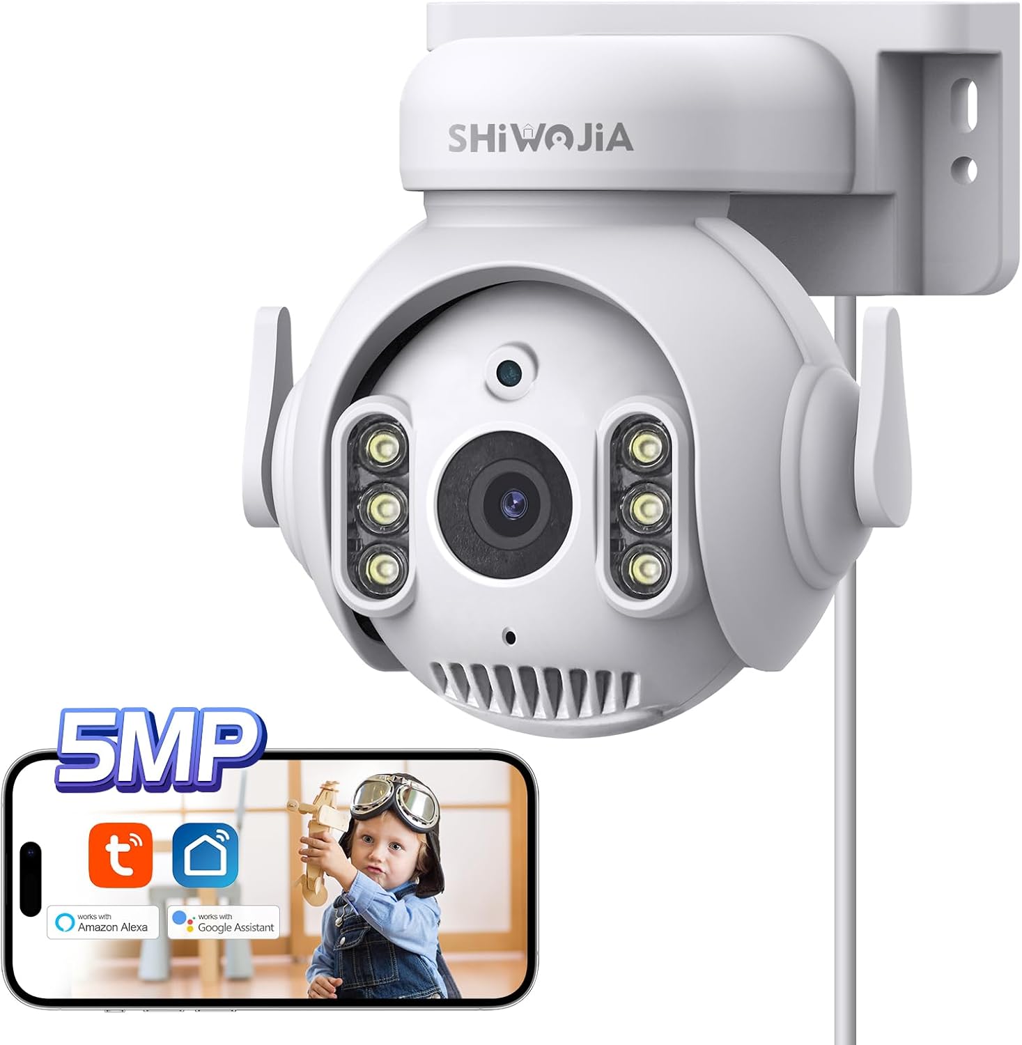 Shiwojia Telecamera Wi-Fi Esterno 5MP 360° PTZ