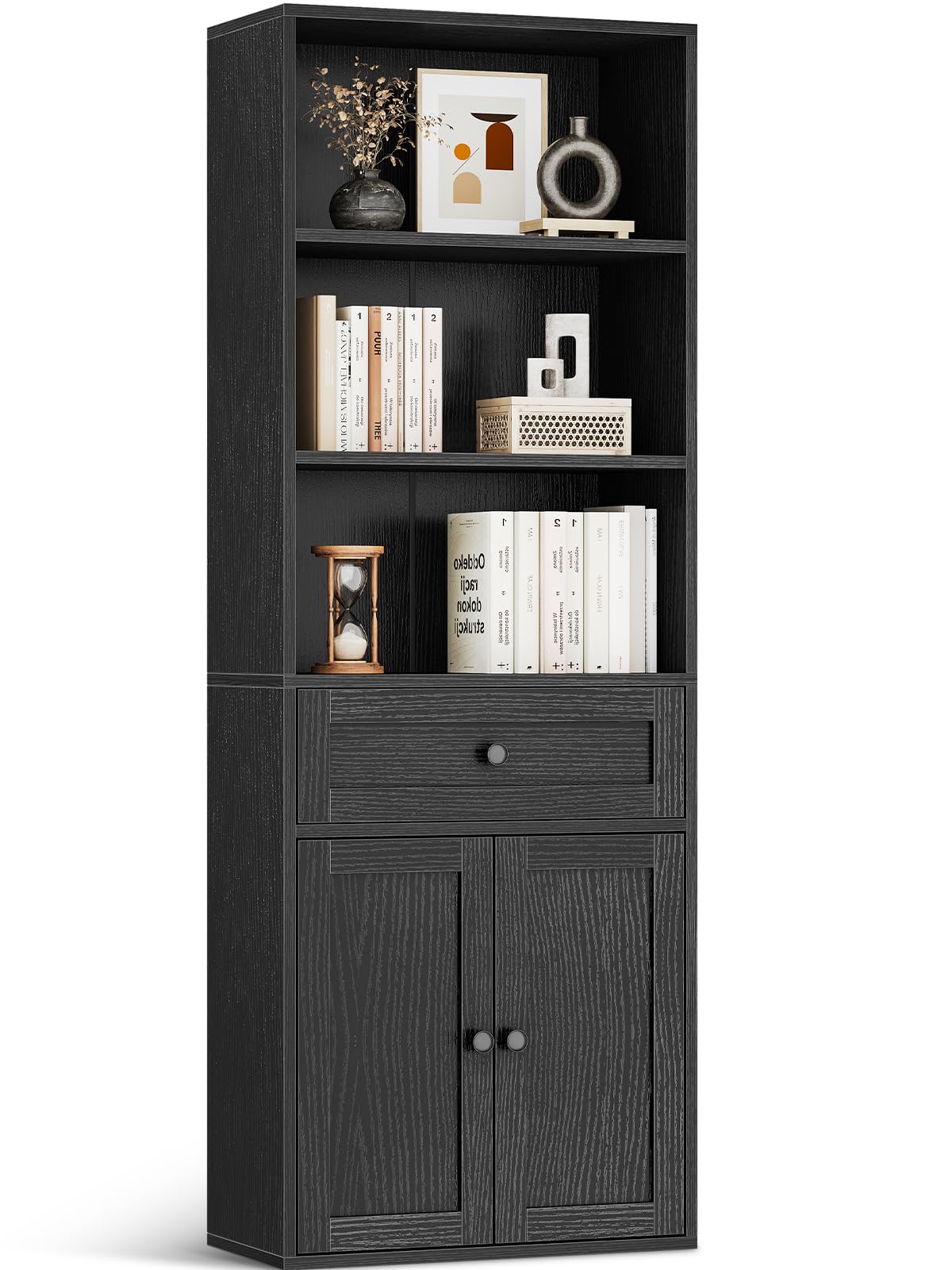 Coleshome Libreria con Ante e Cassetti 5 Ripiani, Nero