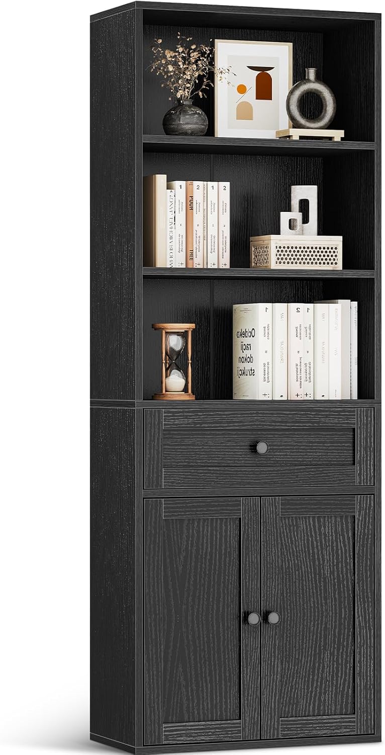 Coleshome Libreria con Ante e Cassetti 5 Ripiani, Nero - immagine 1