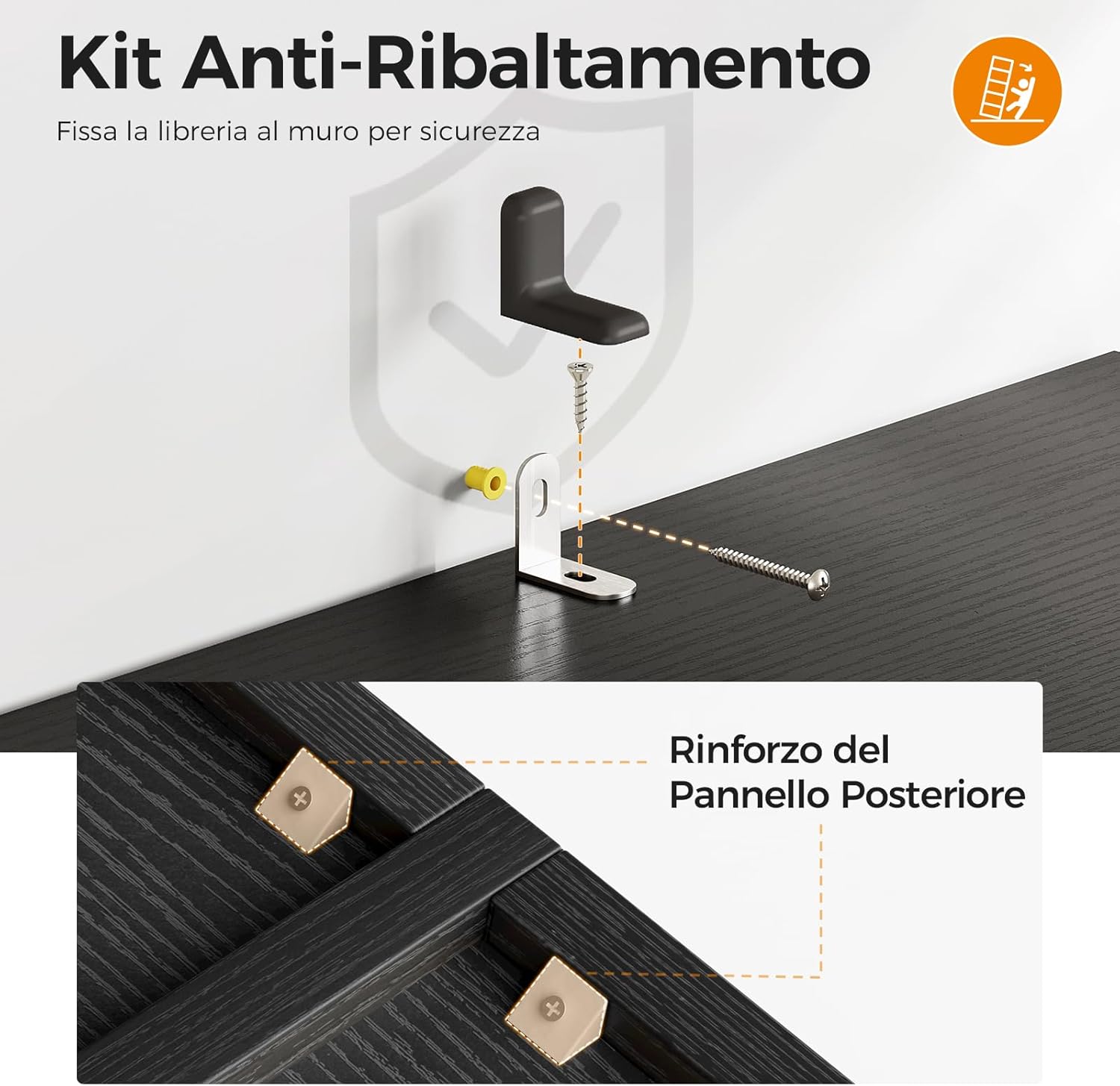 Coleshome Libreria con Ante e Cassetti 5 Ripiani, Nero - immagine 6