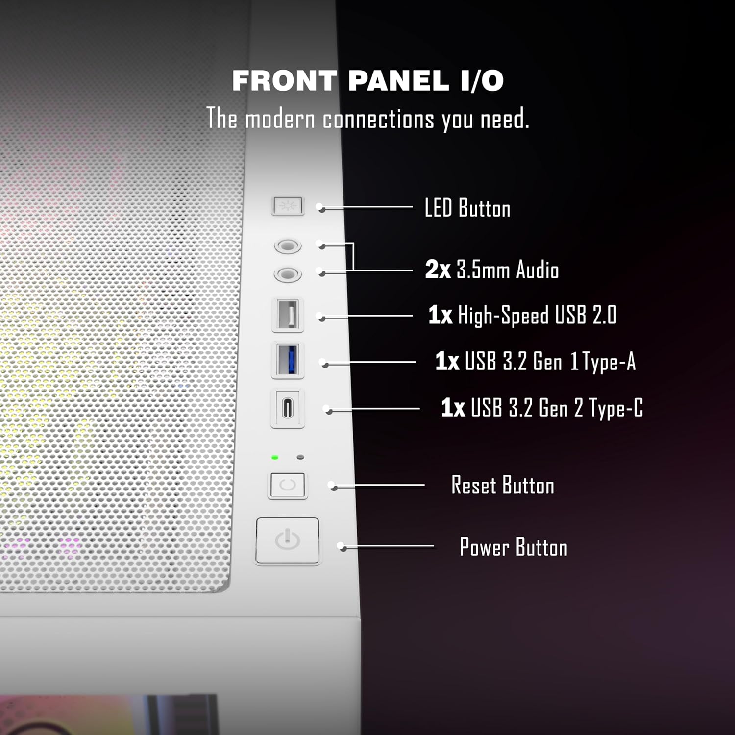 Case PC ATX Mid Tower 270° Full View, Pure White - immagine 4