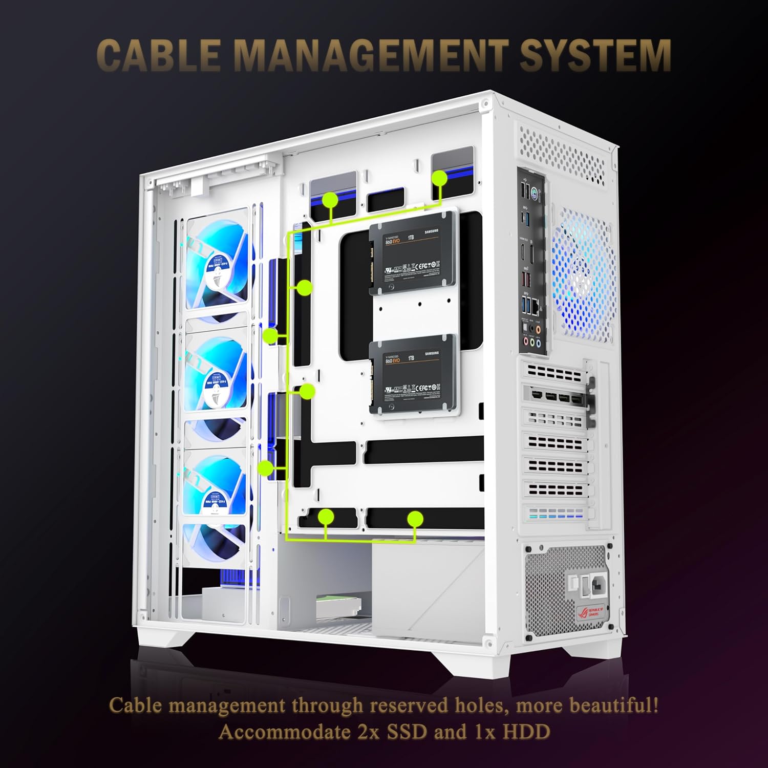 Case PC ATX Mid Tower 270° Full View, Pure White - immagine 6