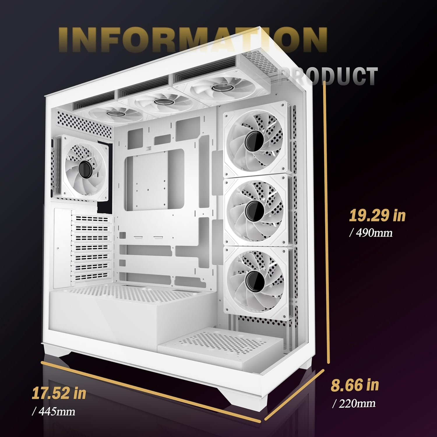 Case PC ATX Mid Tower 270° Full View, Pure White - immagine 7