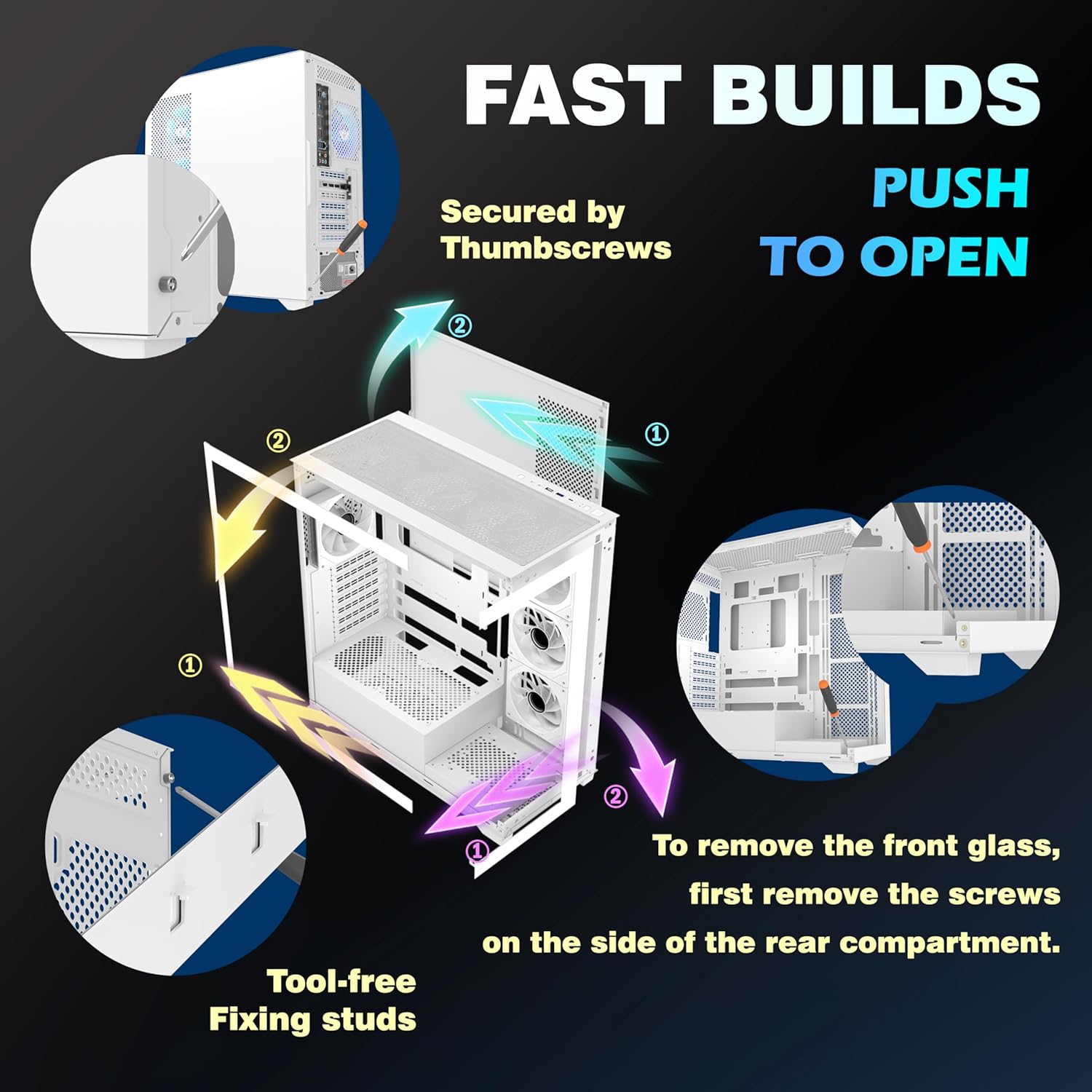 Case PC ATX Mid Tower 270° Full View, Pure White - immagine 8