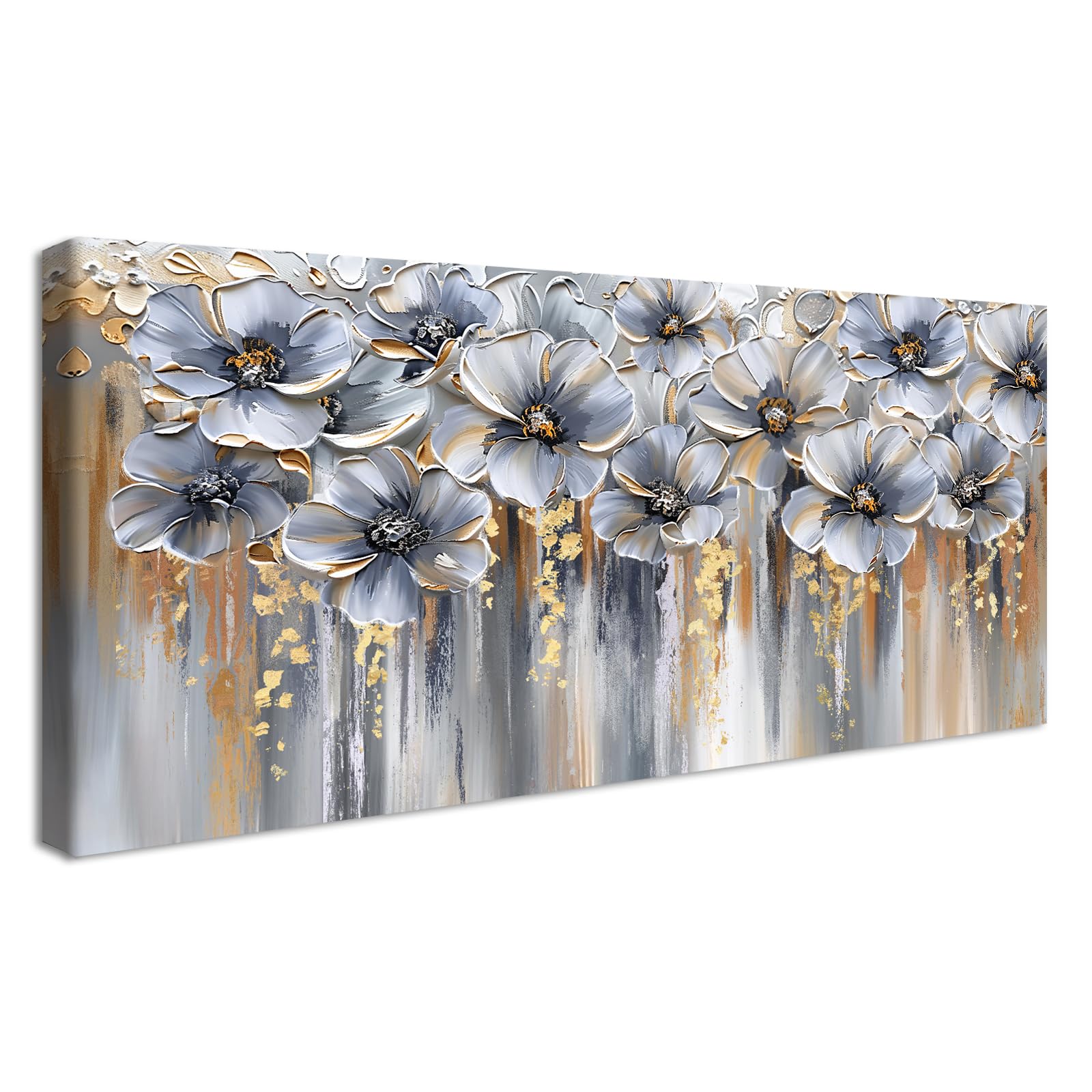 Stampa su Tela Fiori Grigio Oro Astratto 50x120cm