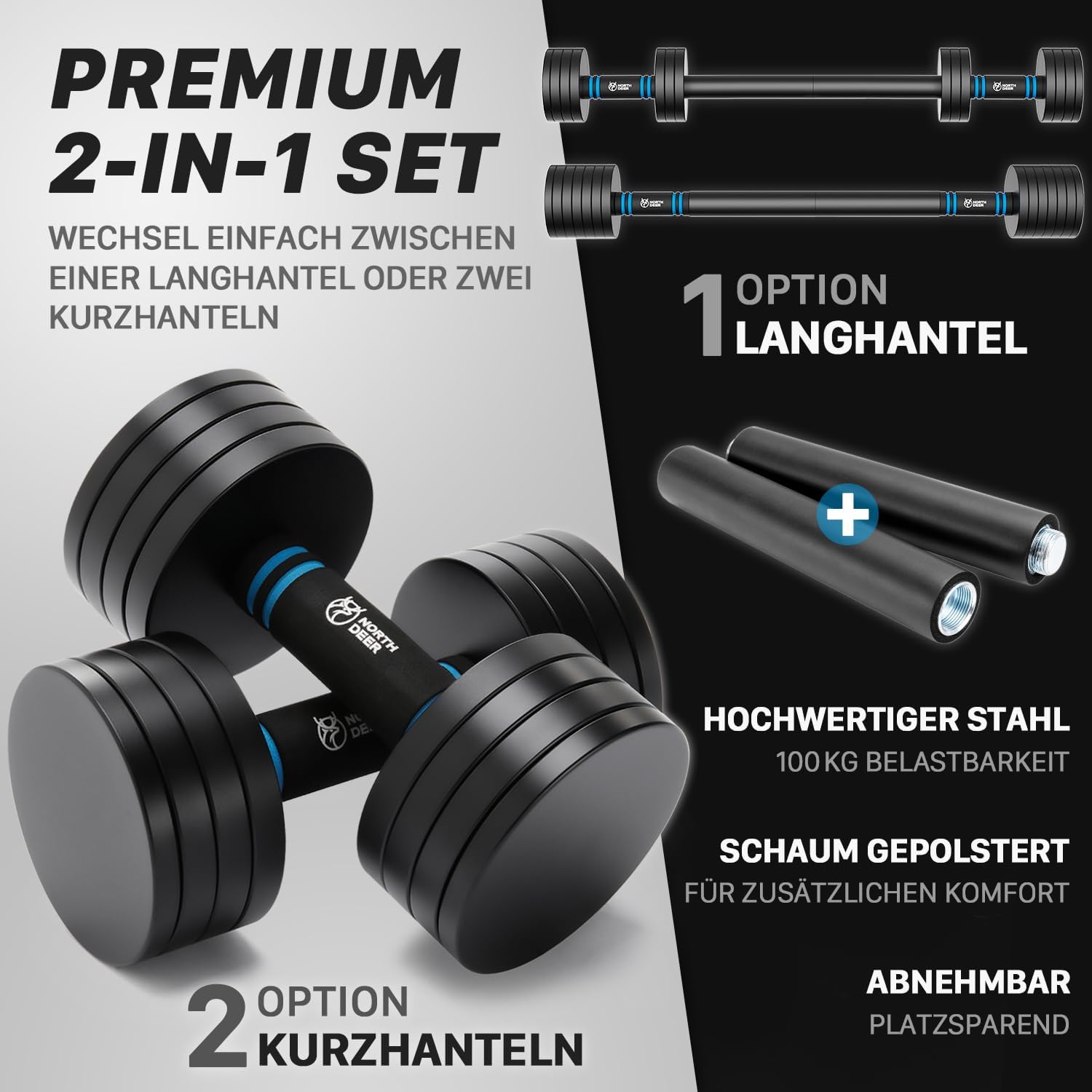 Northdeer Set 2 Manubri Regolabili 2 in 1 in Acciaio - immagine 2
