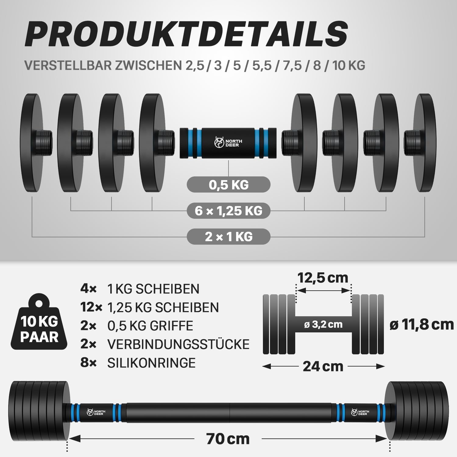 Northdeer Set 2 Manubri Regolabili 2 in 1 in Acciaio - immagine 6