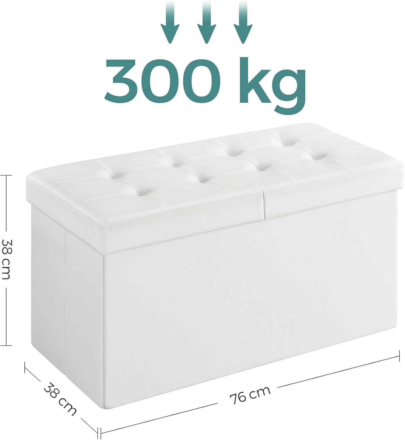 SONGMICS Pouf Contenitore 89 Litri, Bianco - immagine 3