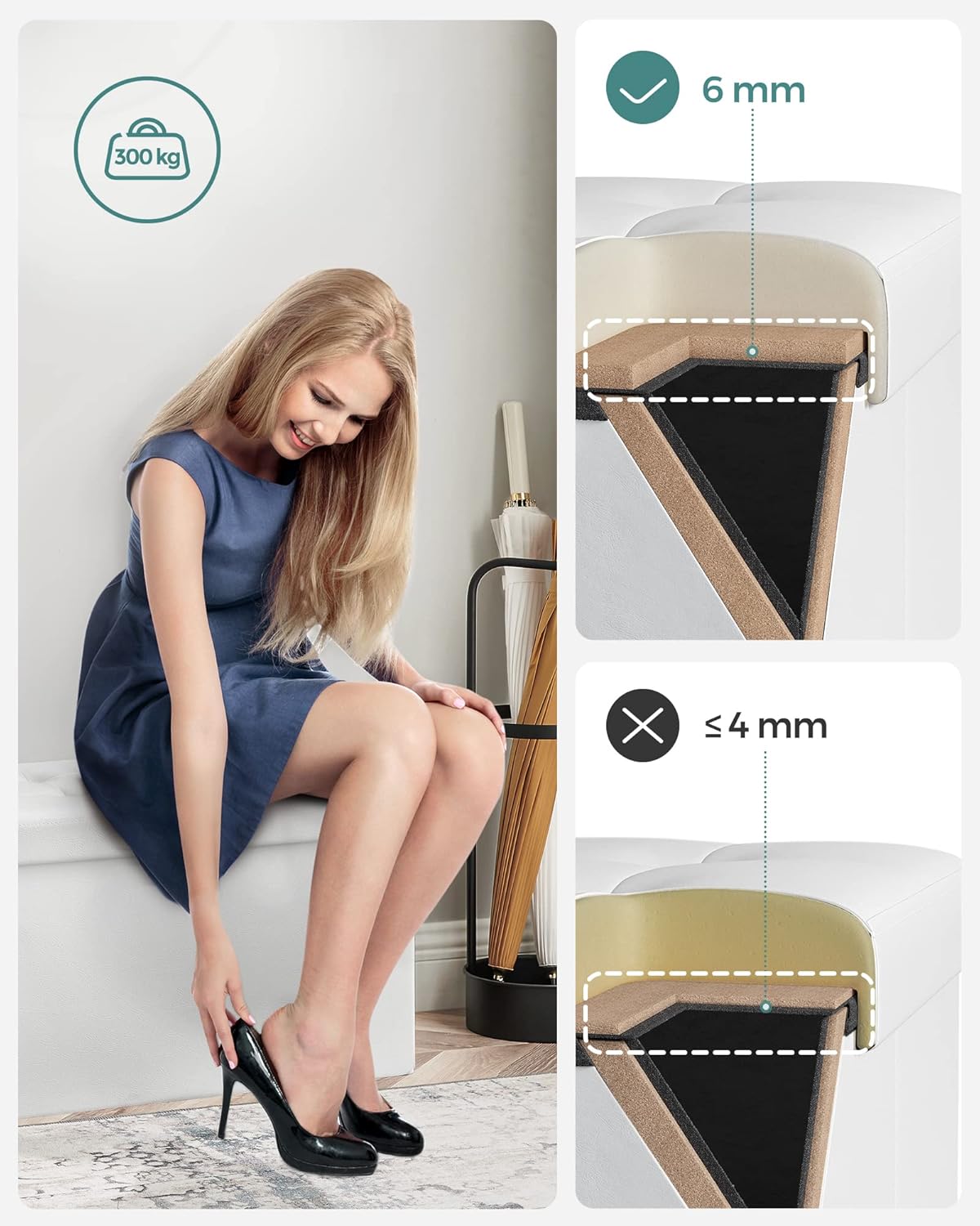 SONGMICS Pouf Contenitore 89 Litri, Bianco - immagine 5