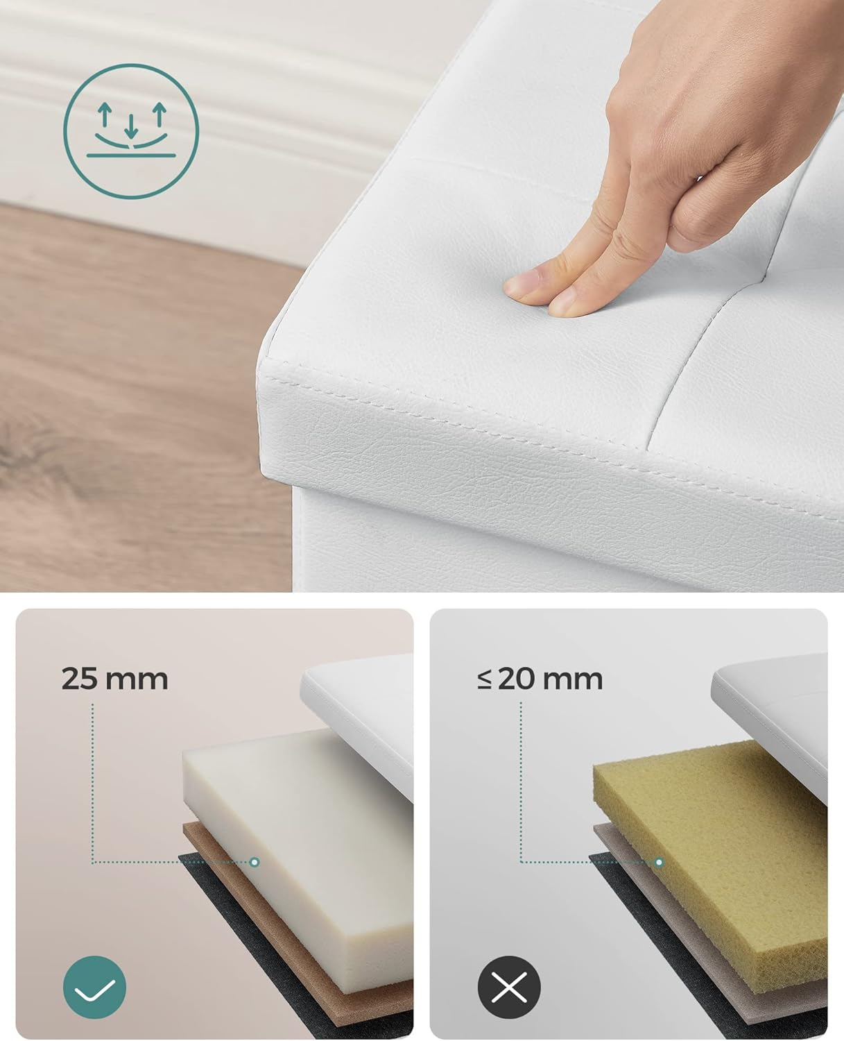 SONGMICS Pouf Contenitore 89 Litri, Bianco - immagine 7