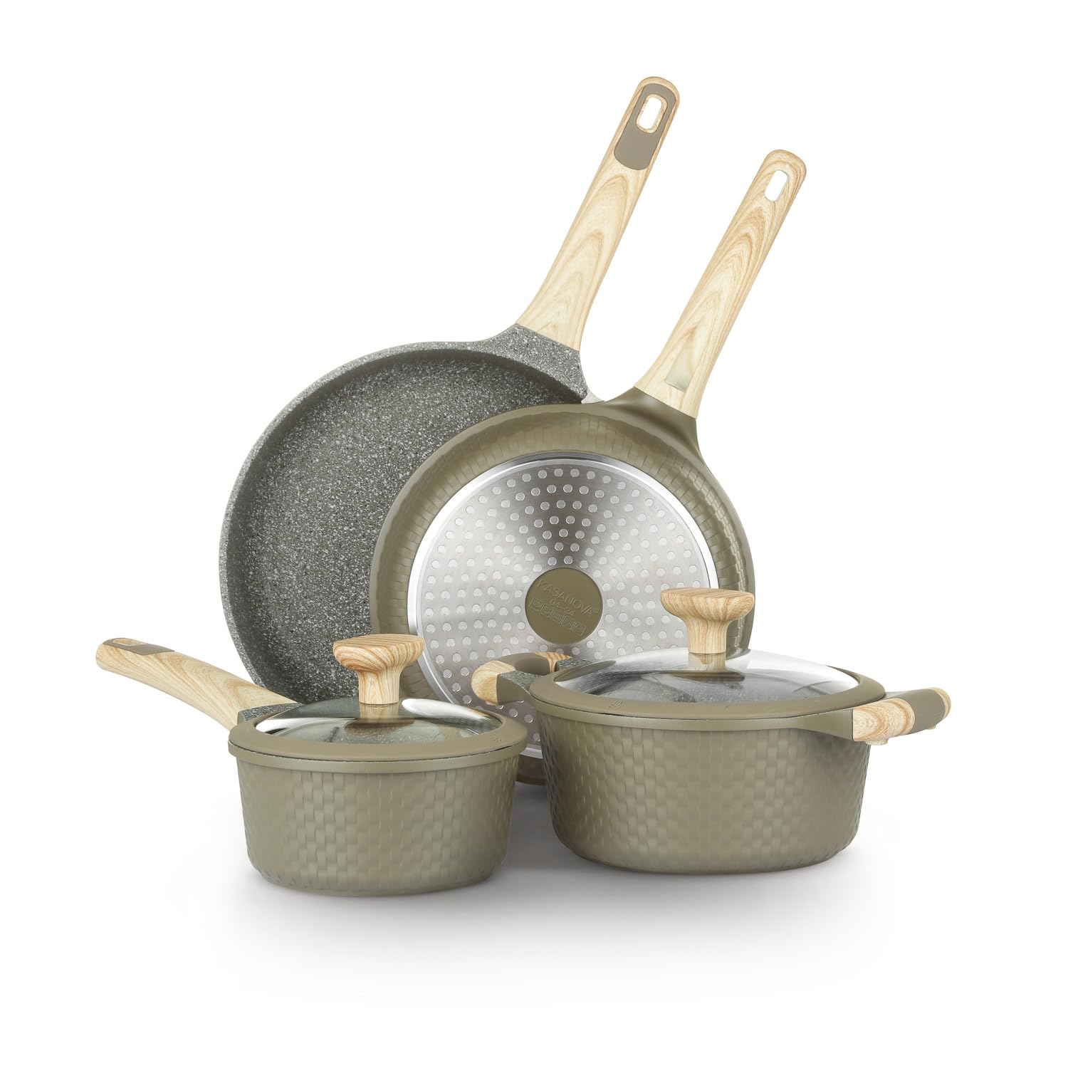 Kasanova Set Pentole Antiaderente 6 Pezzi Bambù, Verde