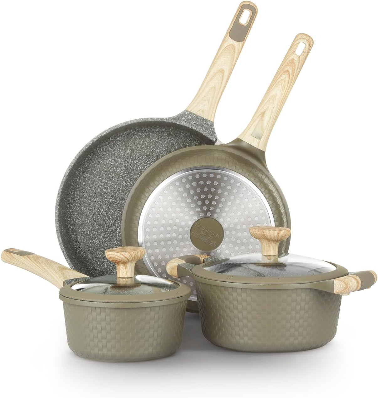 Kasanova Set Pentole Antiaderente 6 Pezzi Bambù, Verde - immagine 1