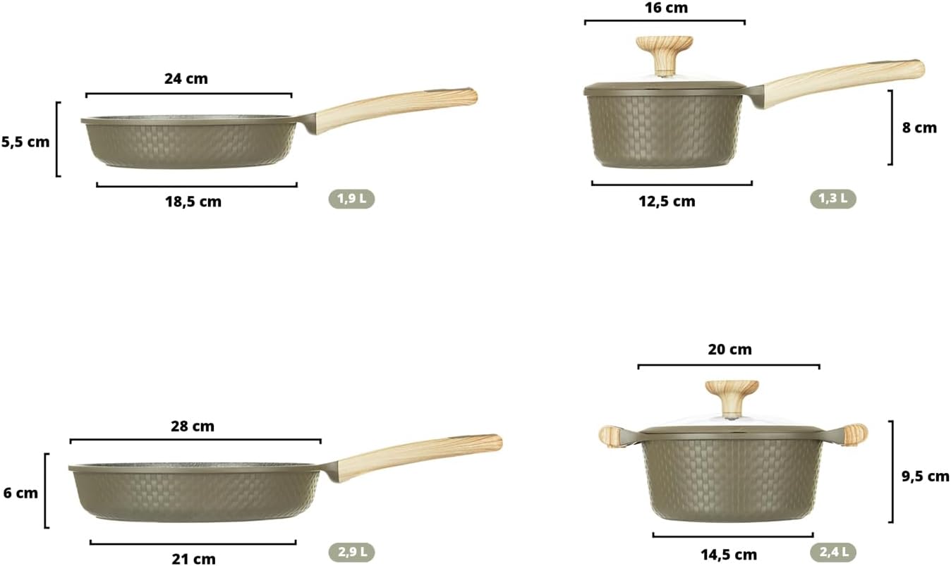 Kasanova Set Pentole Antiaderente 6 Pezzi Bambù, Verde - immagine 2