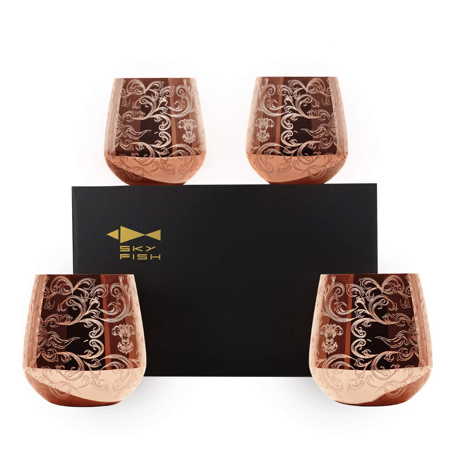 Sky Fish 4 Bicchieri da Vino in Acciaio Inossidabile 500ml