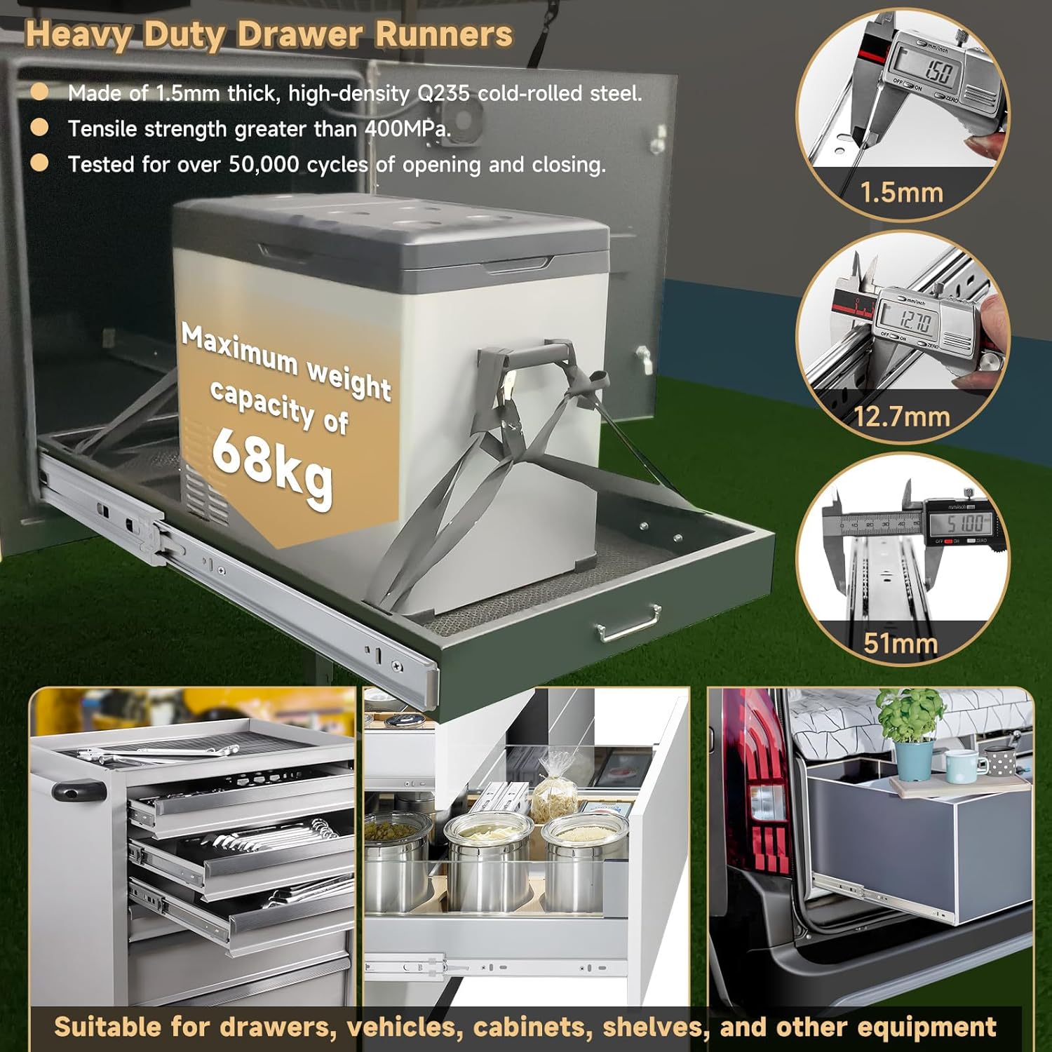 Aolisheng Guide Cassetti Carichi Pesanti 950mm, 68kg - immagine 5