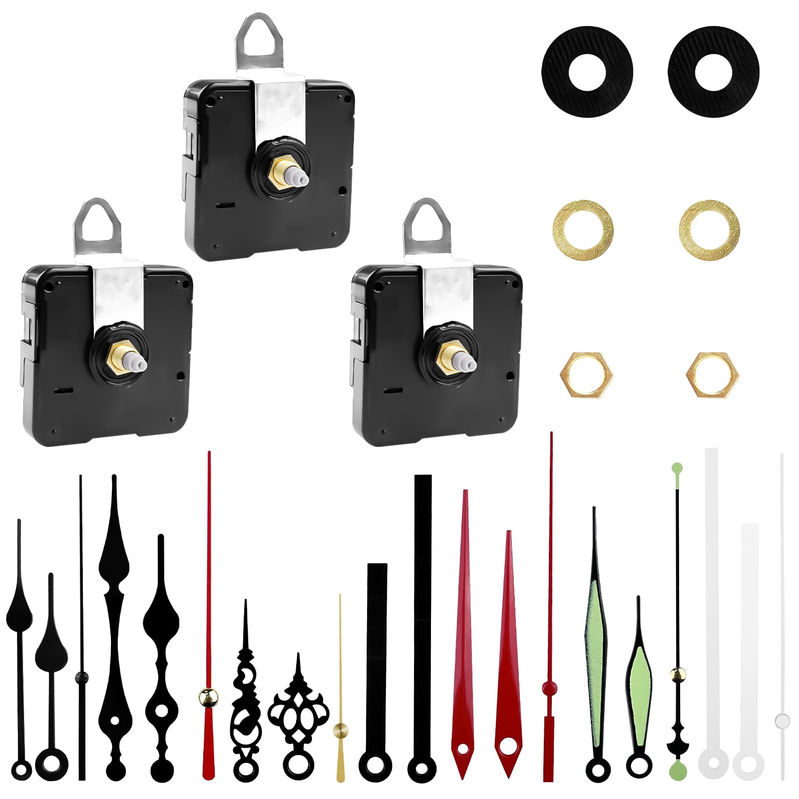 Fousenuk 3 Meccanismo Orologio da Parete, con 7 Diverse Paia Lancette Orologio, Ingranaggio Orologio da Parete Silenzioso, Movimento Orologio al Quarzo, 13/16/22mm, per Riparazione dell'Orologio Paret