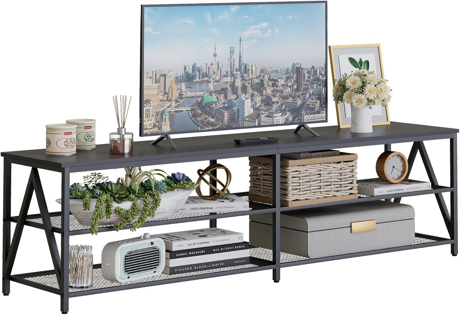 Mobile Mensola TV Design Industriale 180x40x50cm, Nero