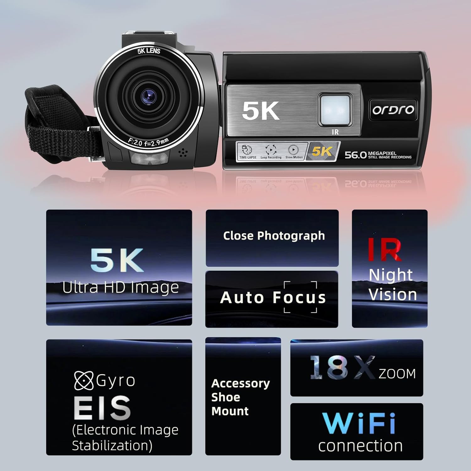 Ordro AE20 Videocamera 5K Full HD per YouTube - immagine 2