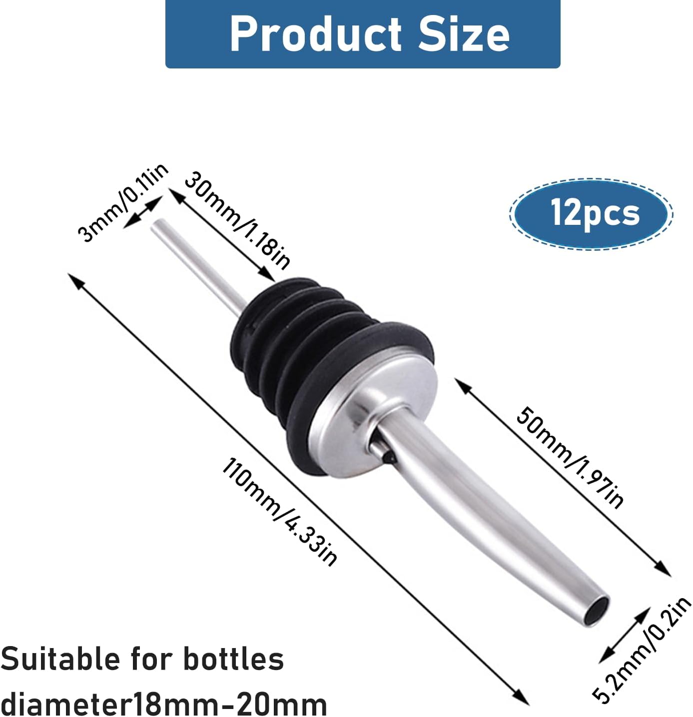 Gaoduanluoluo 12 Versatori in Acciaio Inox, Nero - immagine 2