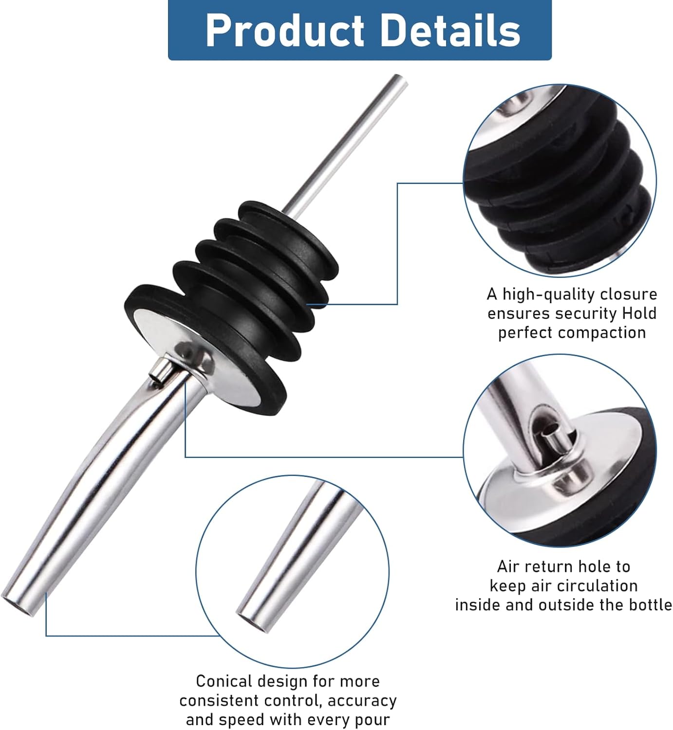 Gaoduanluoluo 12 Versatori in Acciaio Inox, Nero - immagine 3