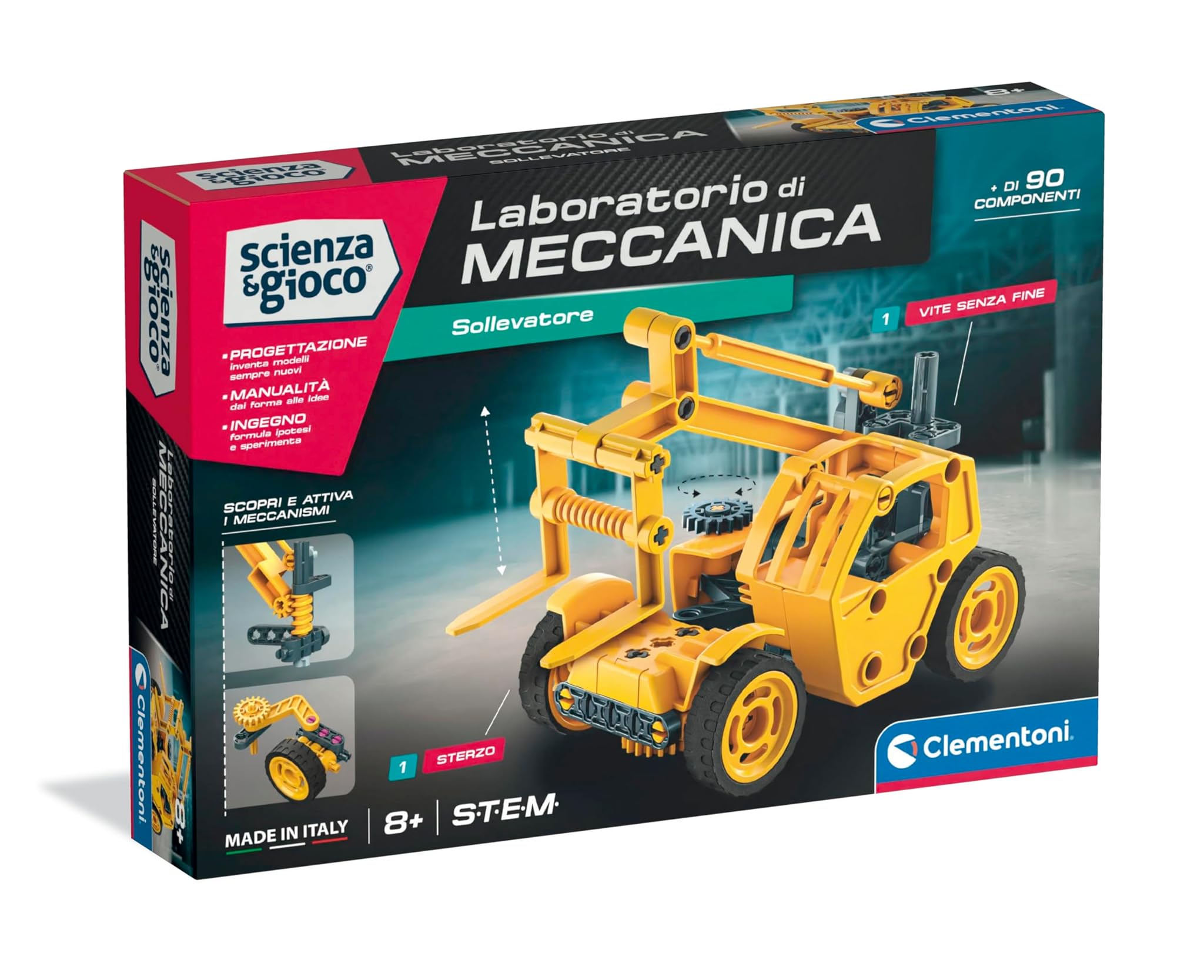 Clementoni Scienza e Gioco Laboratorio di Meccanica - Sollevatore, Set di Costruzioni Bambini 8+ Anni, Scopri i Principi dell'Ingegneria, Made in Italy, Lingua Italiana, 19405