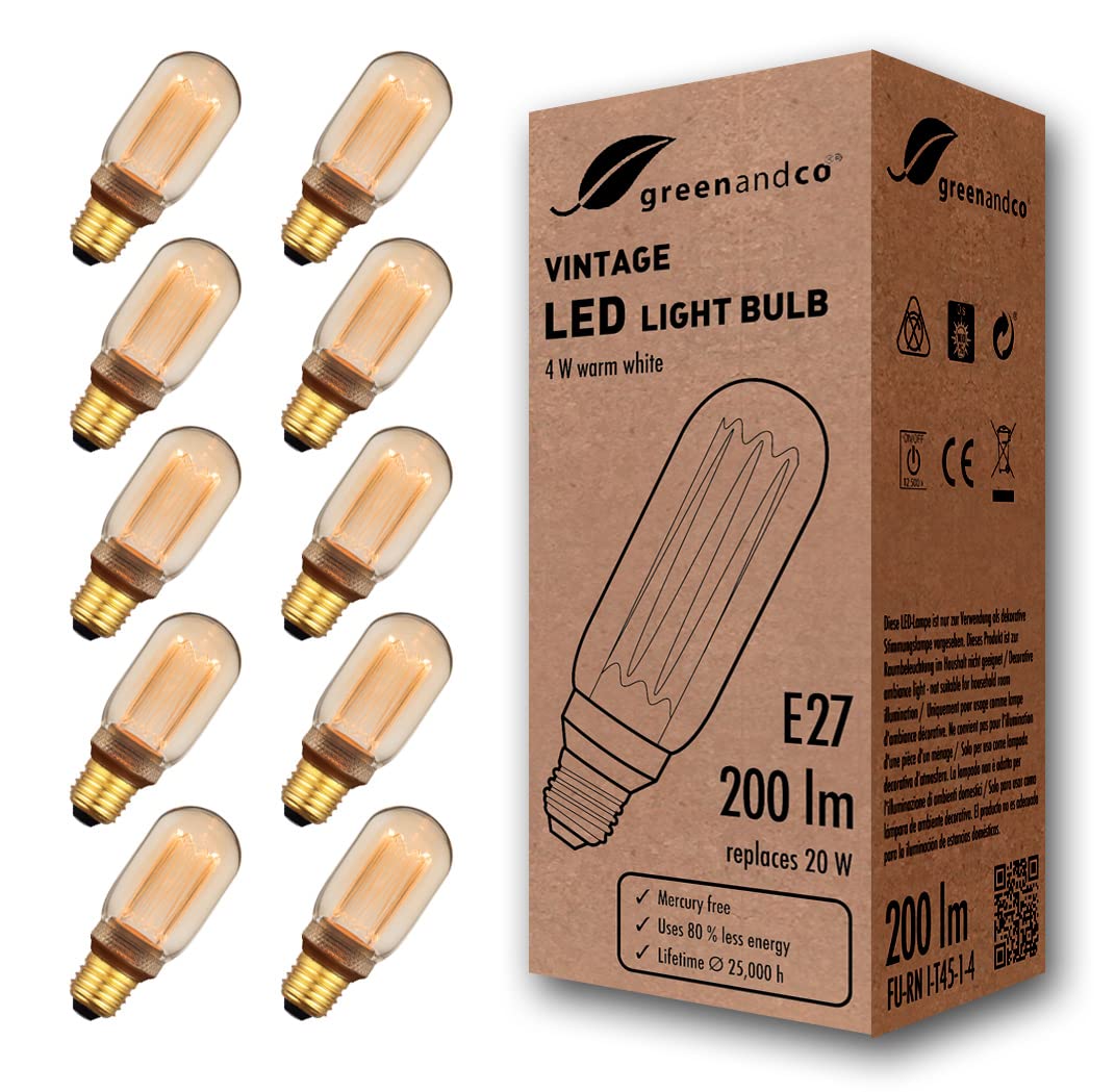 Greenandco - 10x Lampadine LED Vintage E27 T45 4W