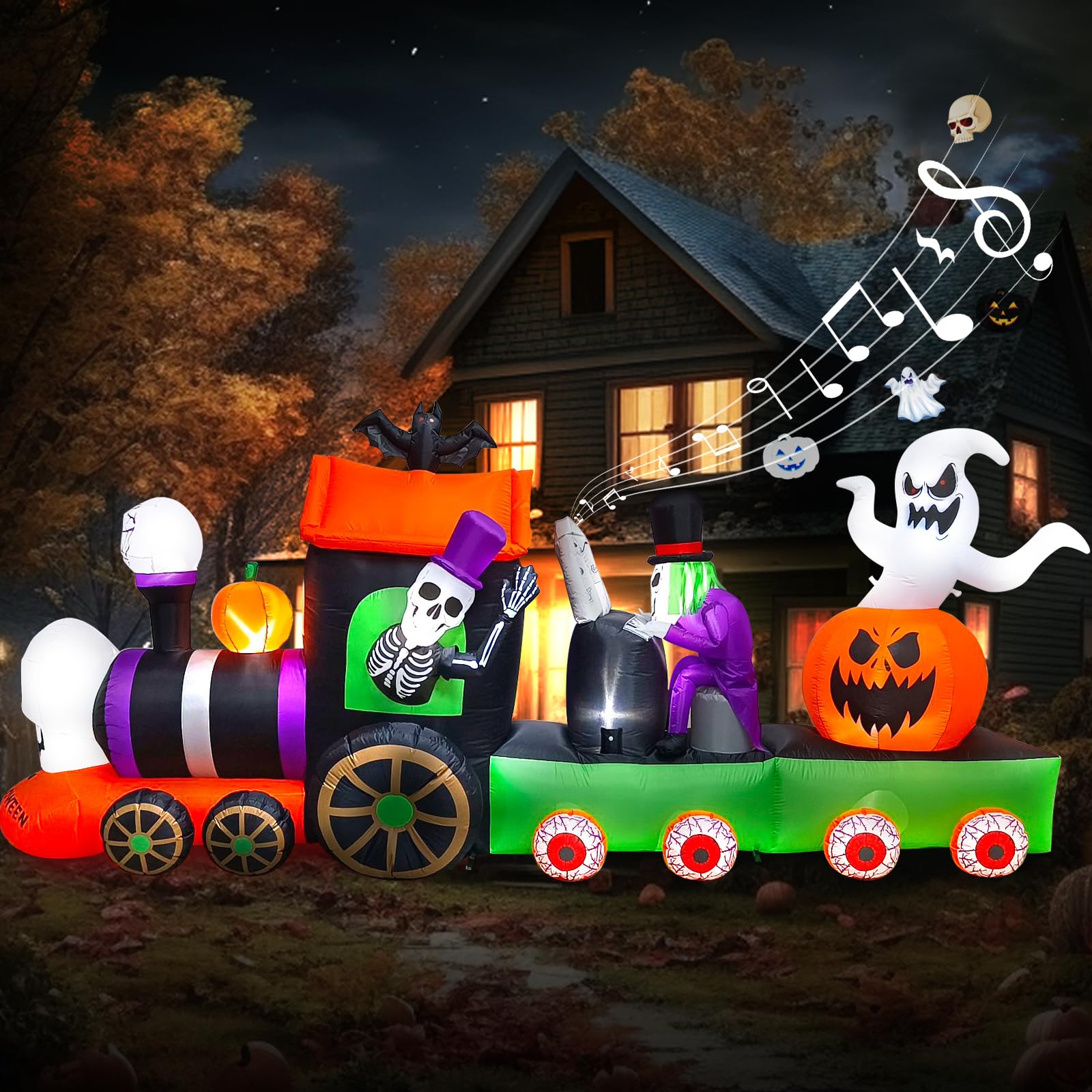 Ebanku Decorazione Gonfiabile Halloween 3,1m Scheletro Treno