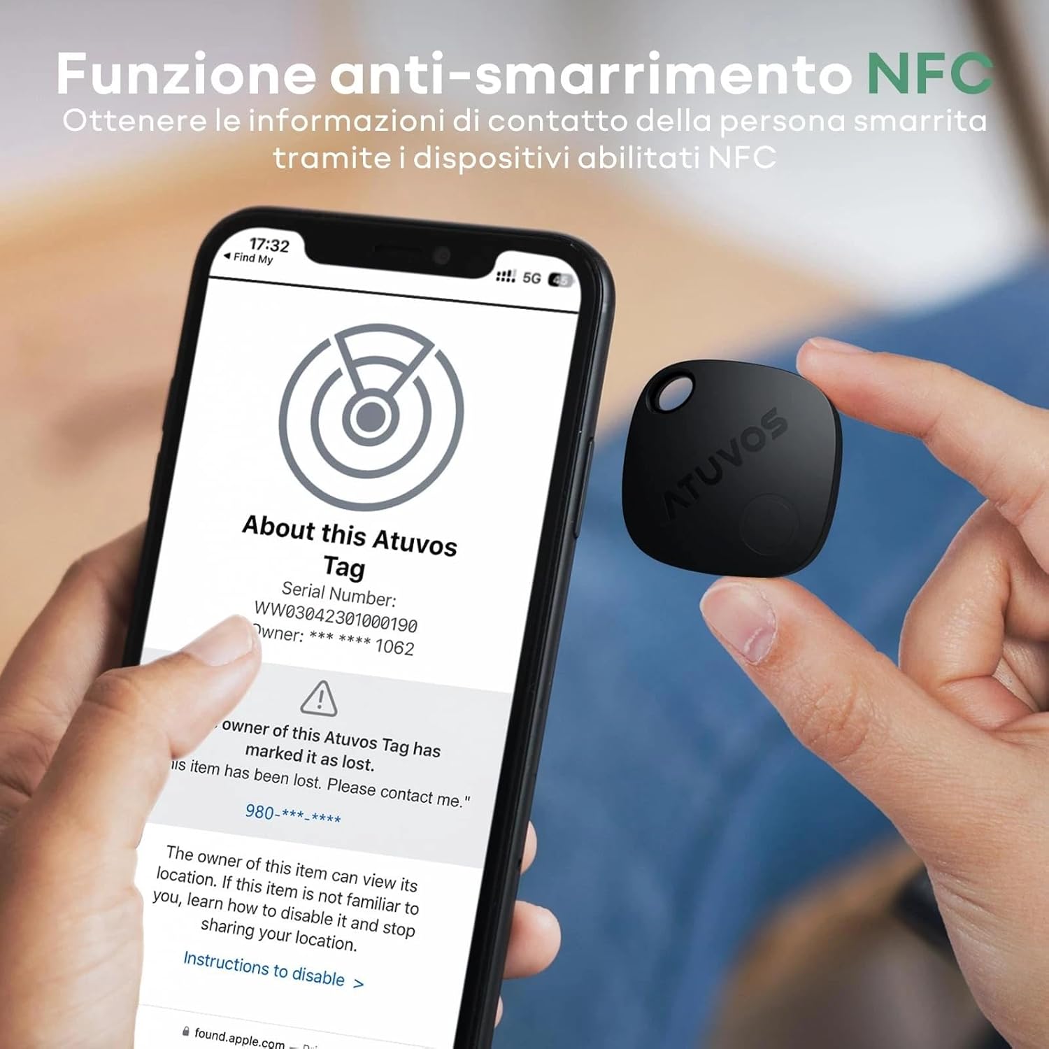 Atuvos Air Tag Smart Tracker 4 Pezzi, Bluetooth - immagine 2