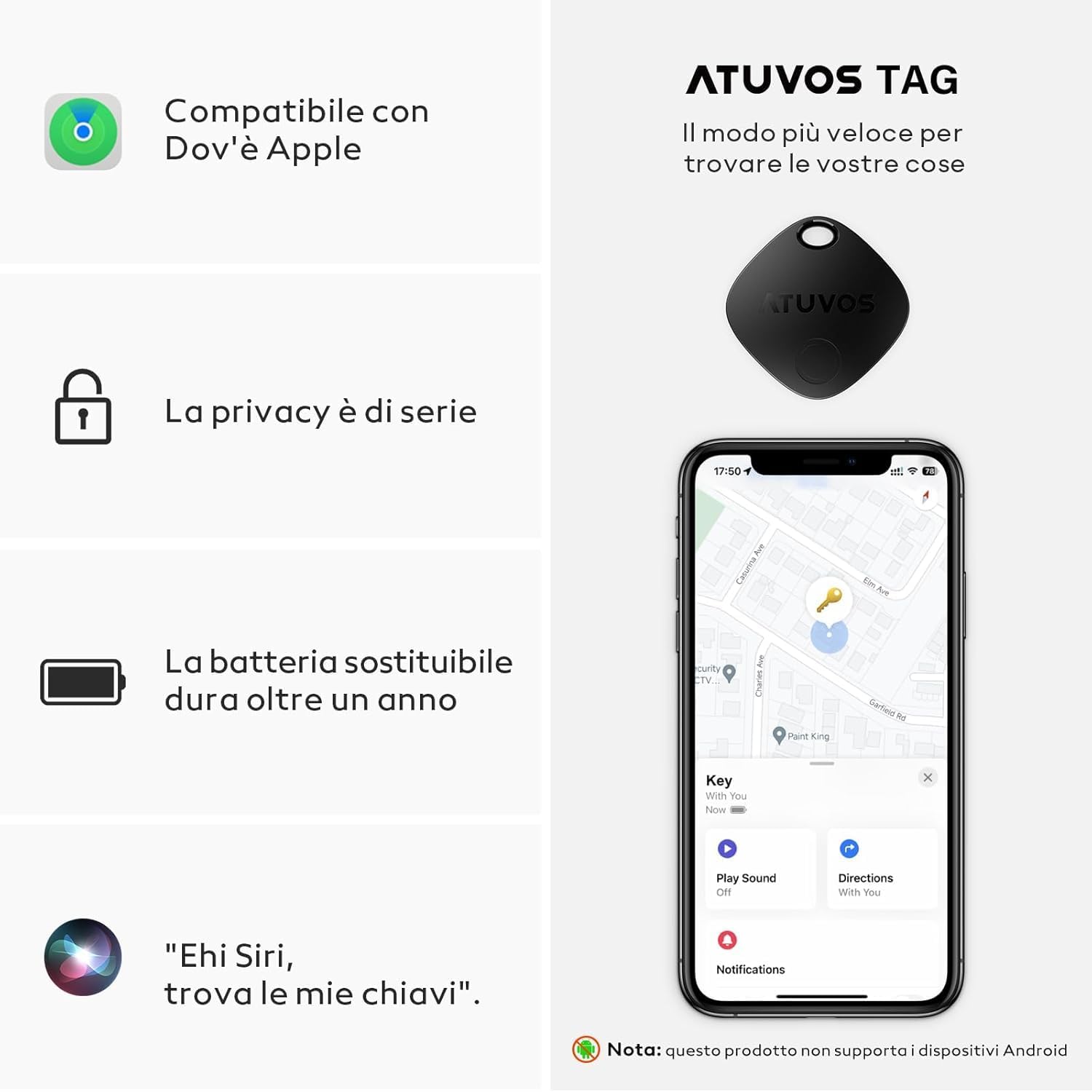 Atuvos Air Tag Smart Tracker 4 Pezzi, Bluetooth - immagine 3