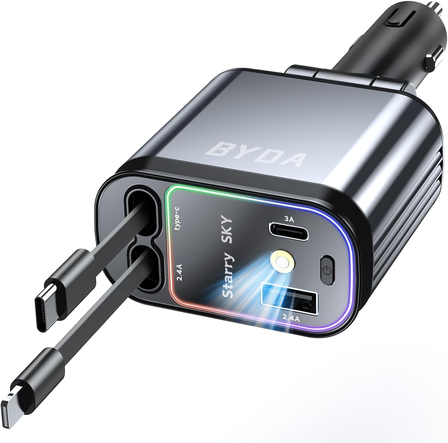 Caricabatteria da Auto Retrattile USB-C 69W 4 in 1