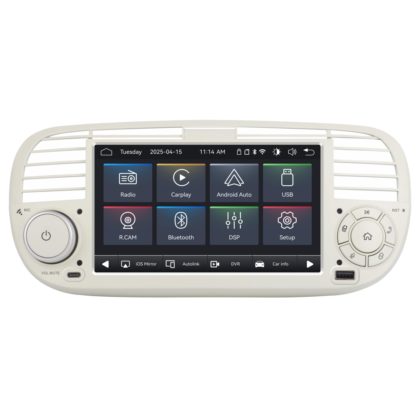Autoradio Linux per Fiat 500 2007-2015, Bianco