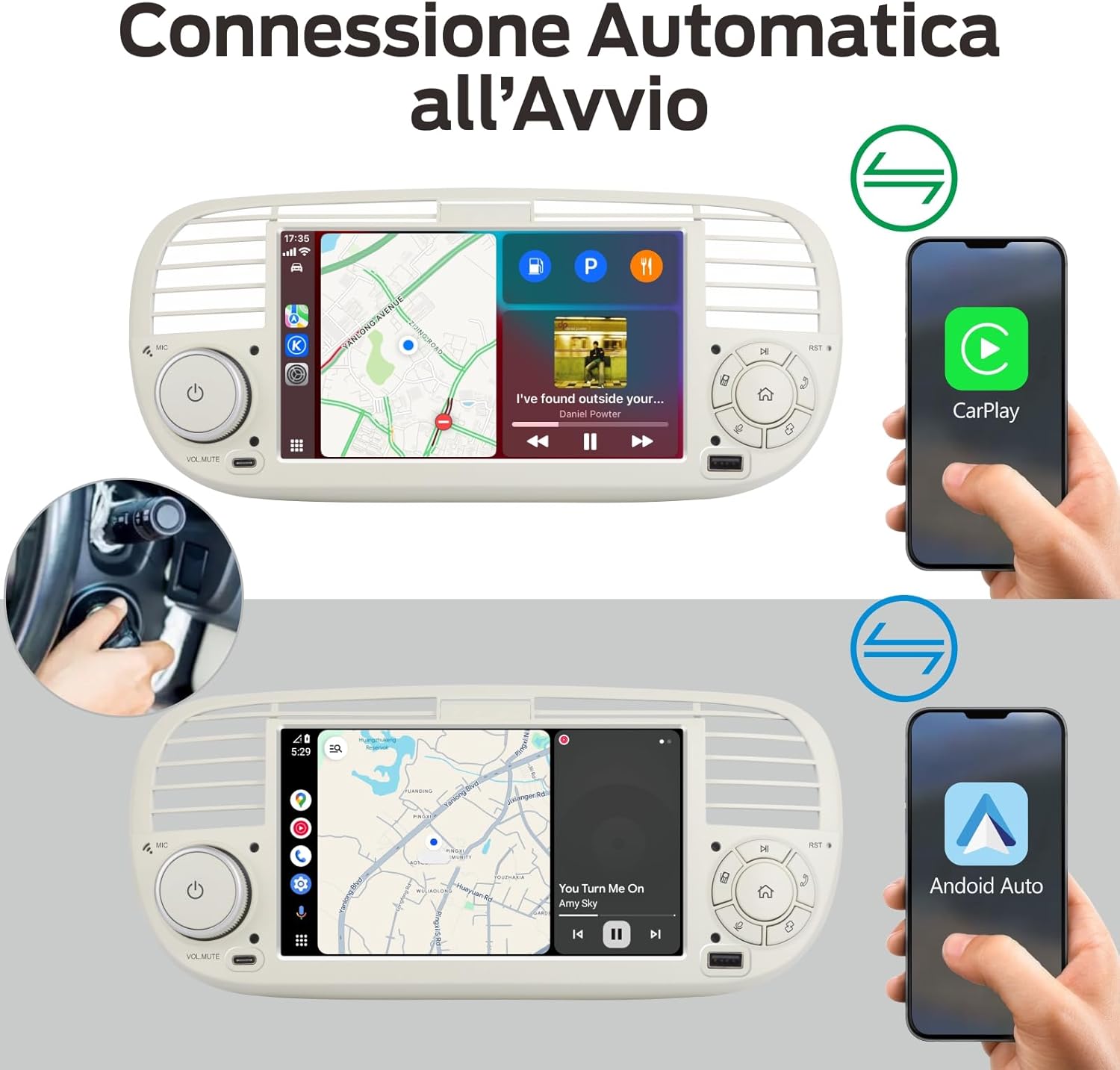 Autoradio Linux per Fiat 500 2007-2015, Bianco - immagine 3