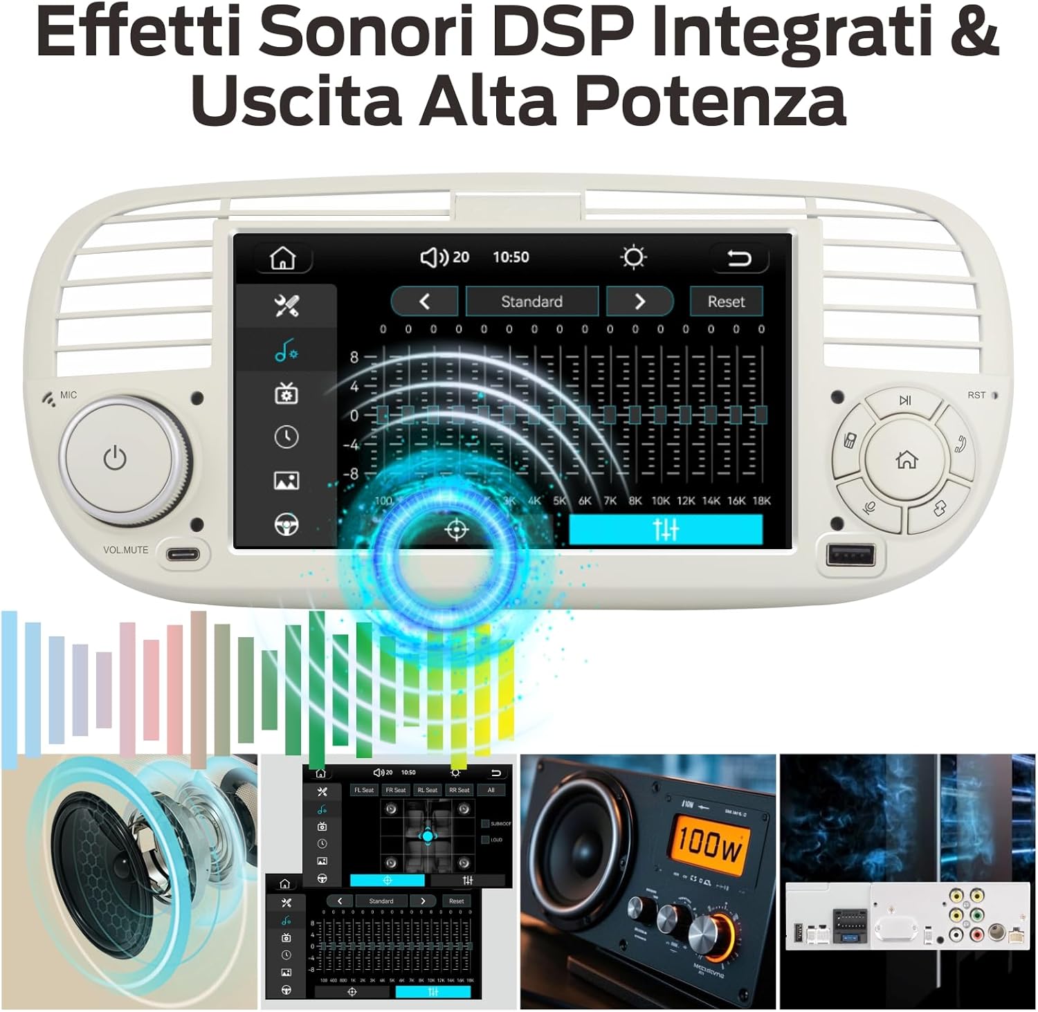 Autoradio Linux per Fiat 500 2007-2015, Bianco - immagine 4