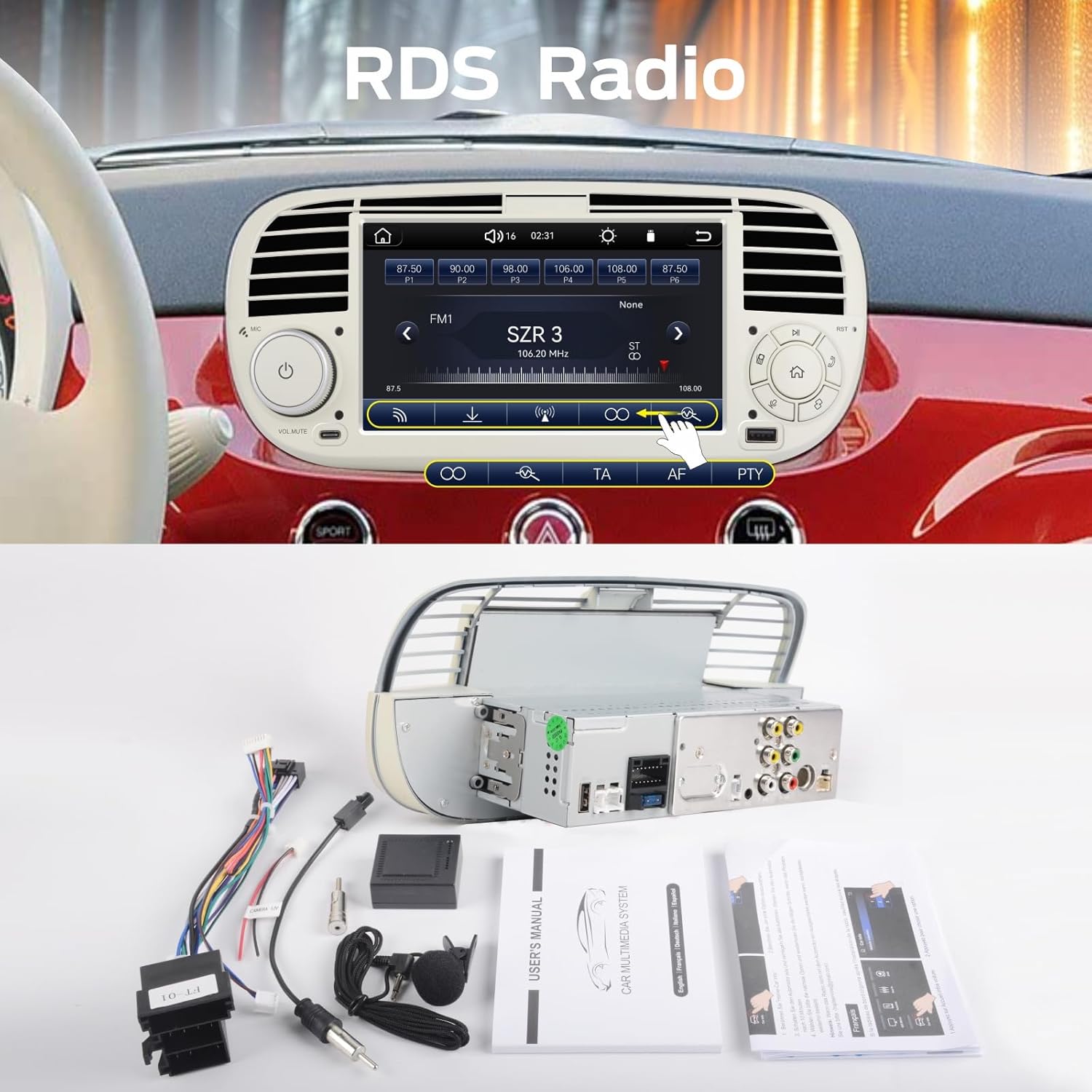 Autoradio Linux per Fiat 500 2007-2015, Bianco - immagine 8