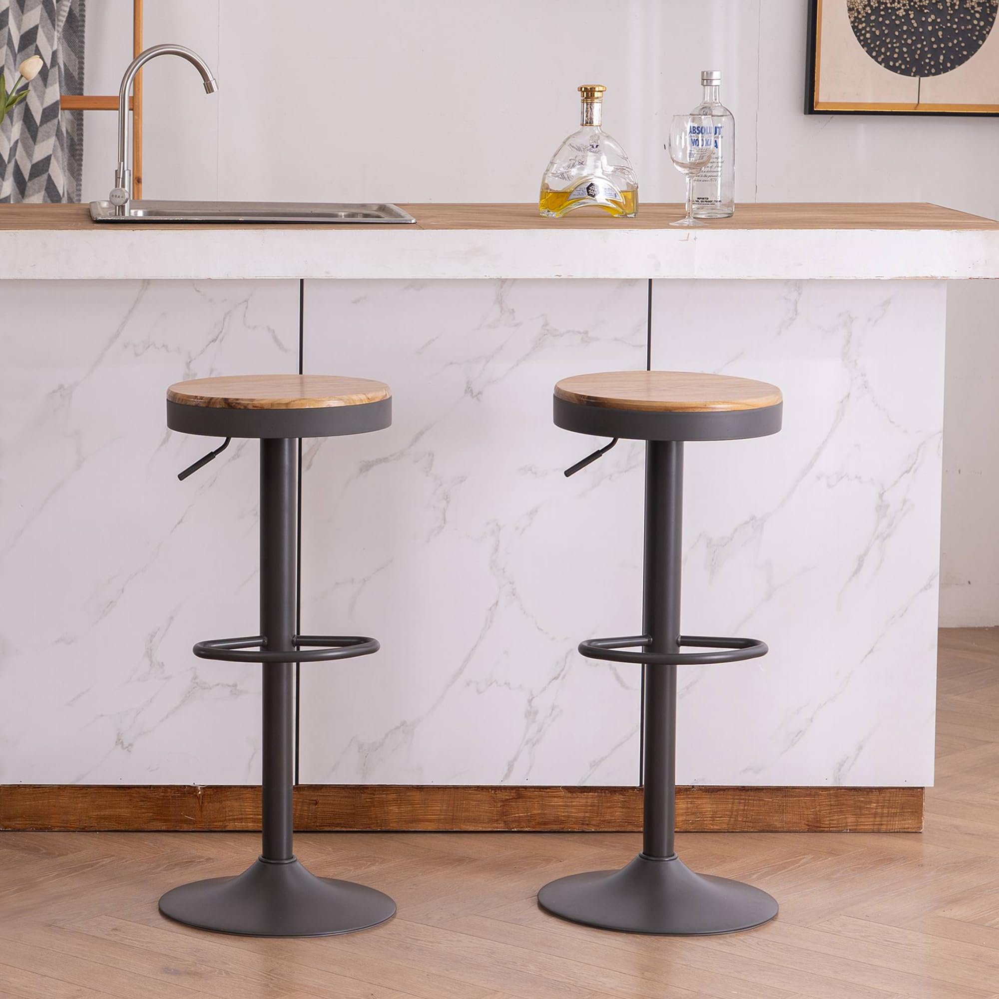 Younike Sgabello da Bar in Legno Set di 2, Nero