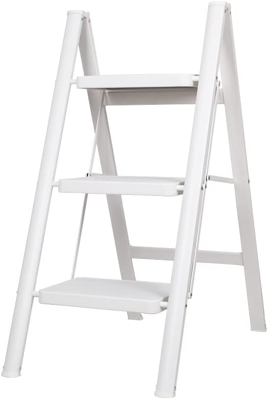 Baoyouni Scaletta Pieghevole 3 Gradini 150 kg, Bianco - immagine 1