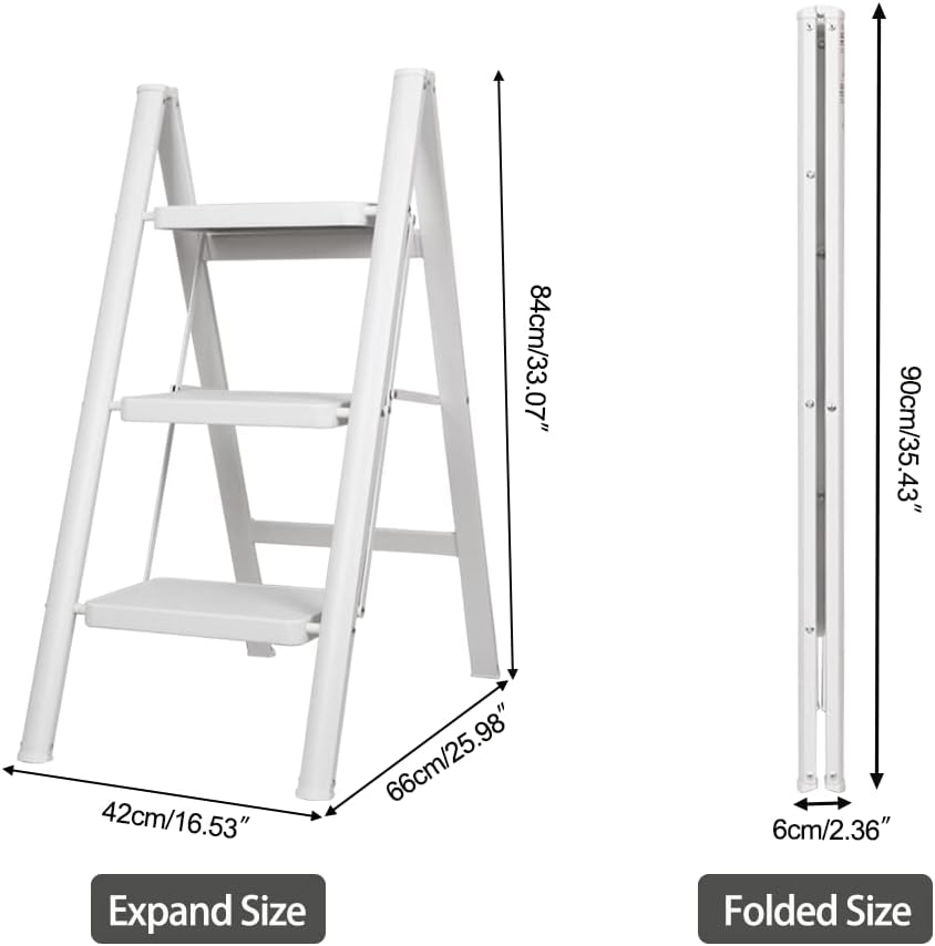 Baoyouni Scaletta Pieghevole 3 Gradini 150 kg, Bianco - immagine 2
