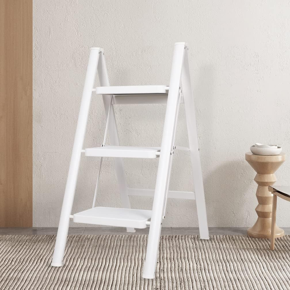 Baoyouni Scaletta Pieghevole 3 Gradini 150 kg, Bianco - immagine 7