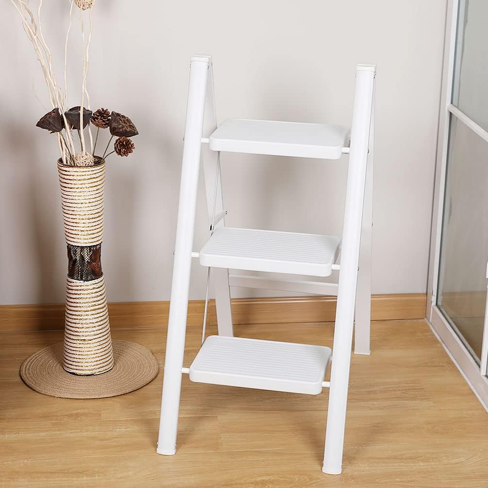 Baoyouni Scaletta Pieghevole 3 Gradini 150 kg, Bianco - immagine 8