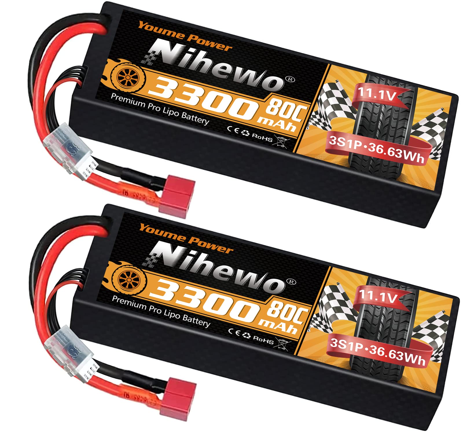 3S Lipo Batteria 3300mAh 80C RC Hardcase (2 pezzi)